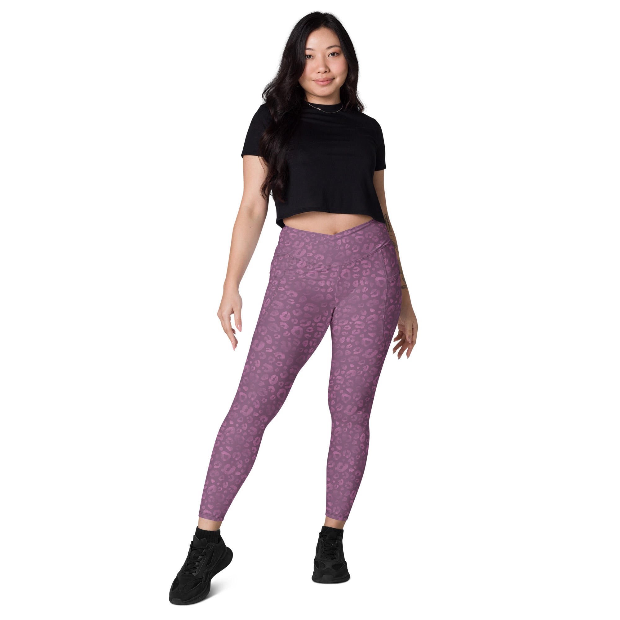 [Wild Side] Burgundy Roar Crossover Leggings with Pockets