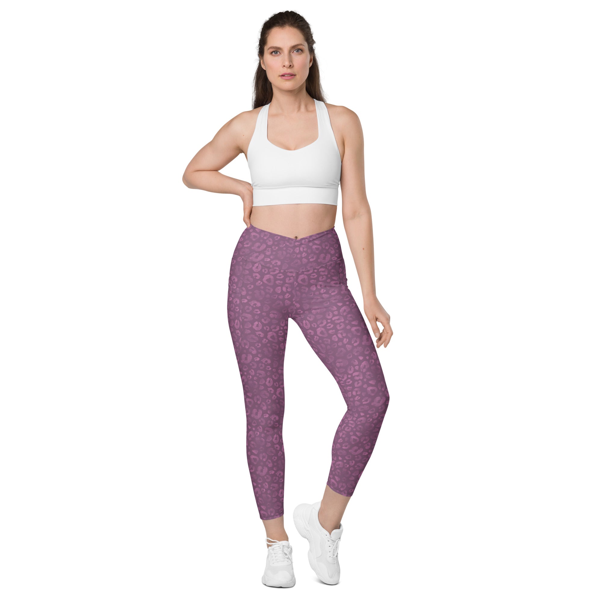 [Wild Side] Burgundy Roar Crossover Leggings with Pockets