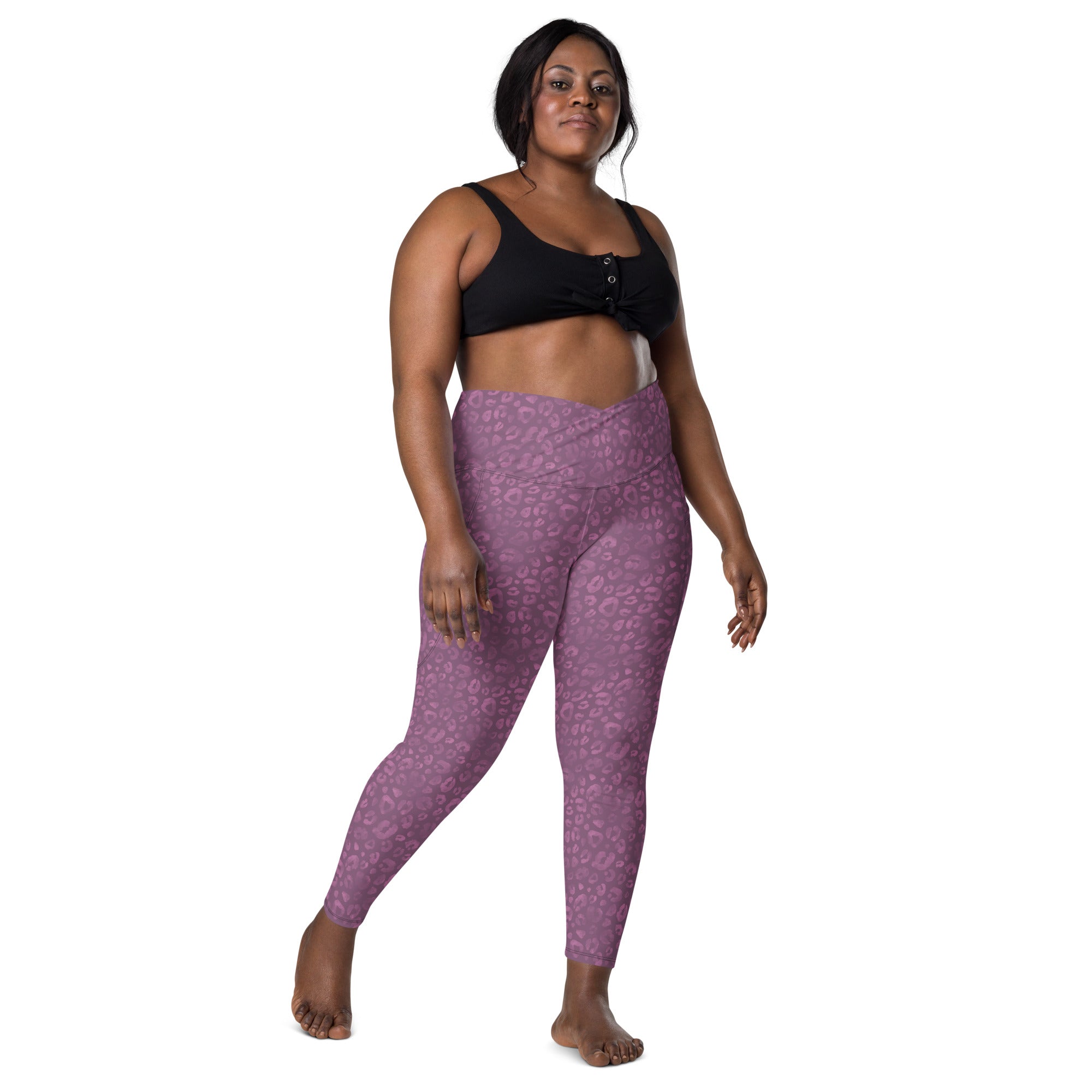 [Wild Side] Burgundy Roar Crossover Leggings with Pockets