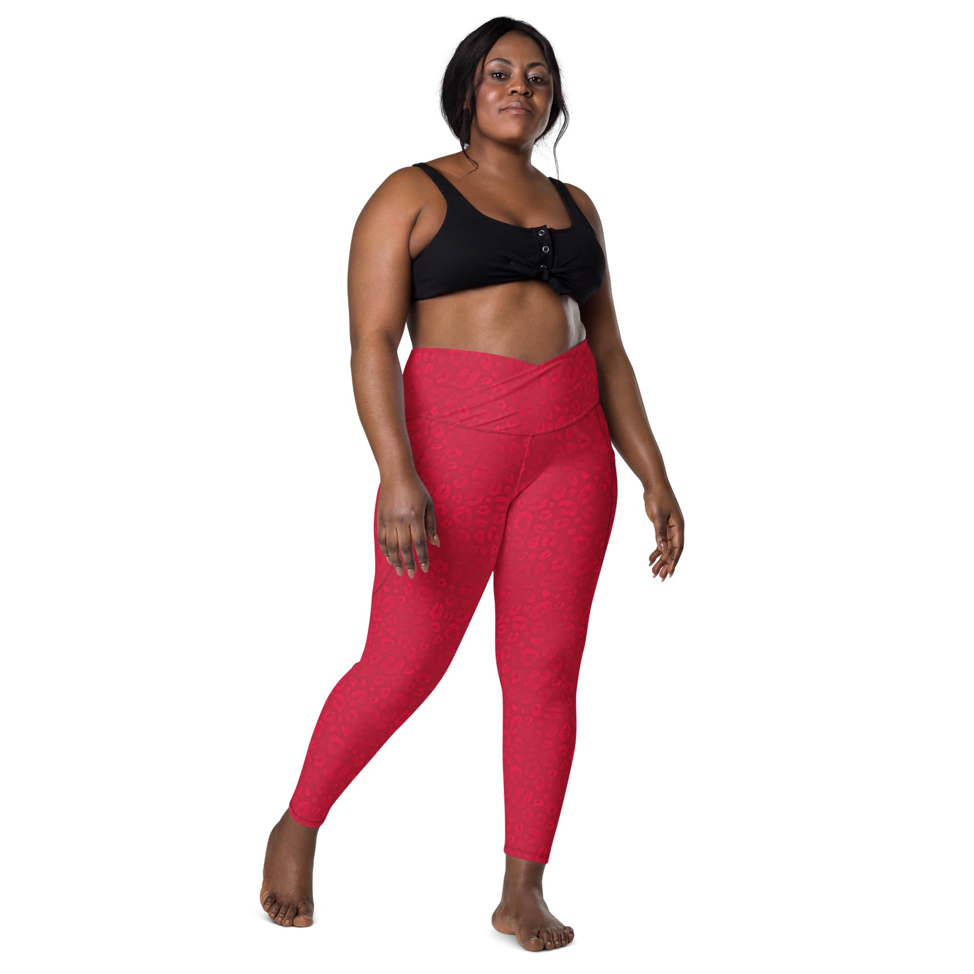 [Wild Side] Crimson Roar Crossover Leggings with Pockets
