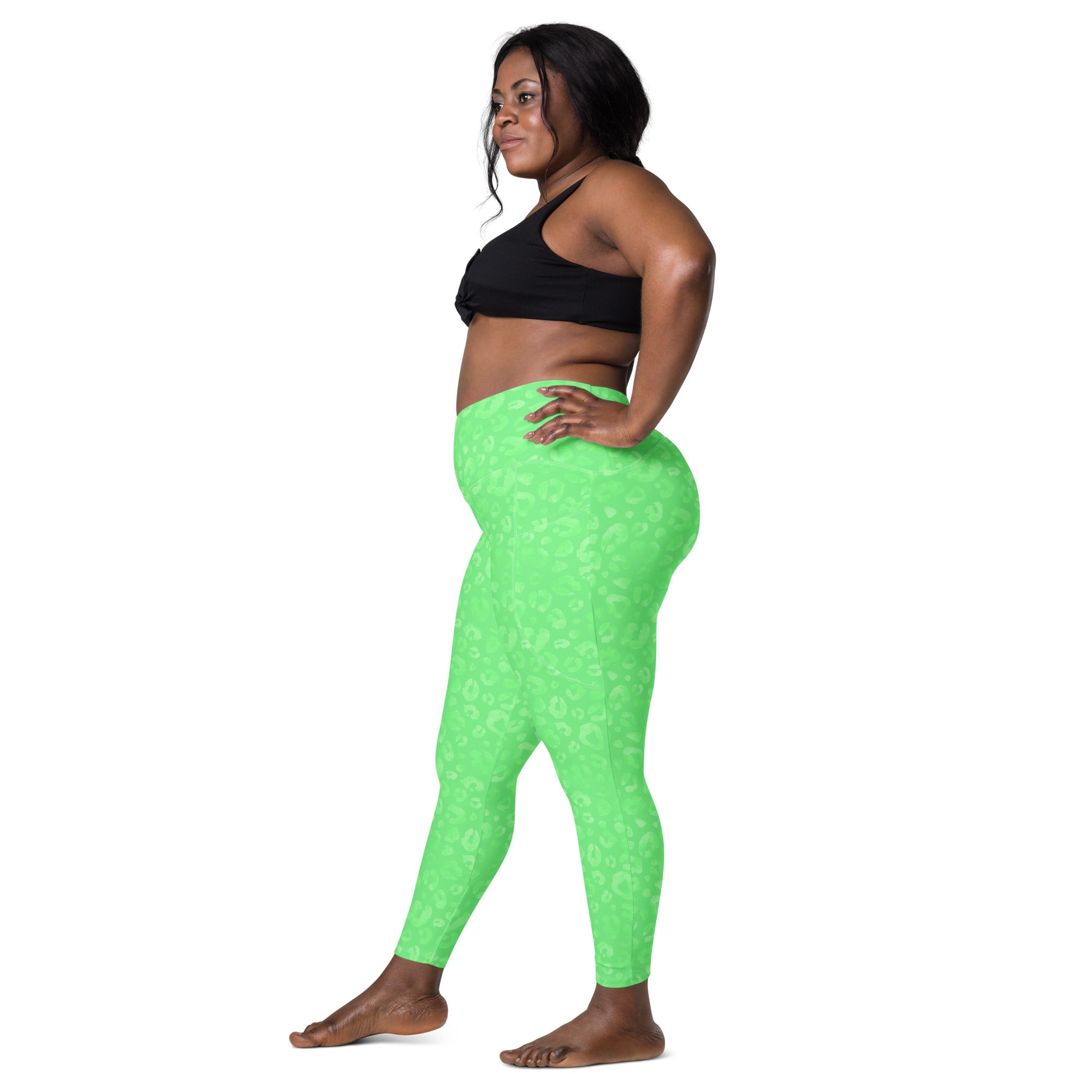 [Wild Side] Green Safari Crossover Leggings with Pockets