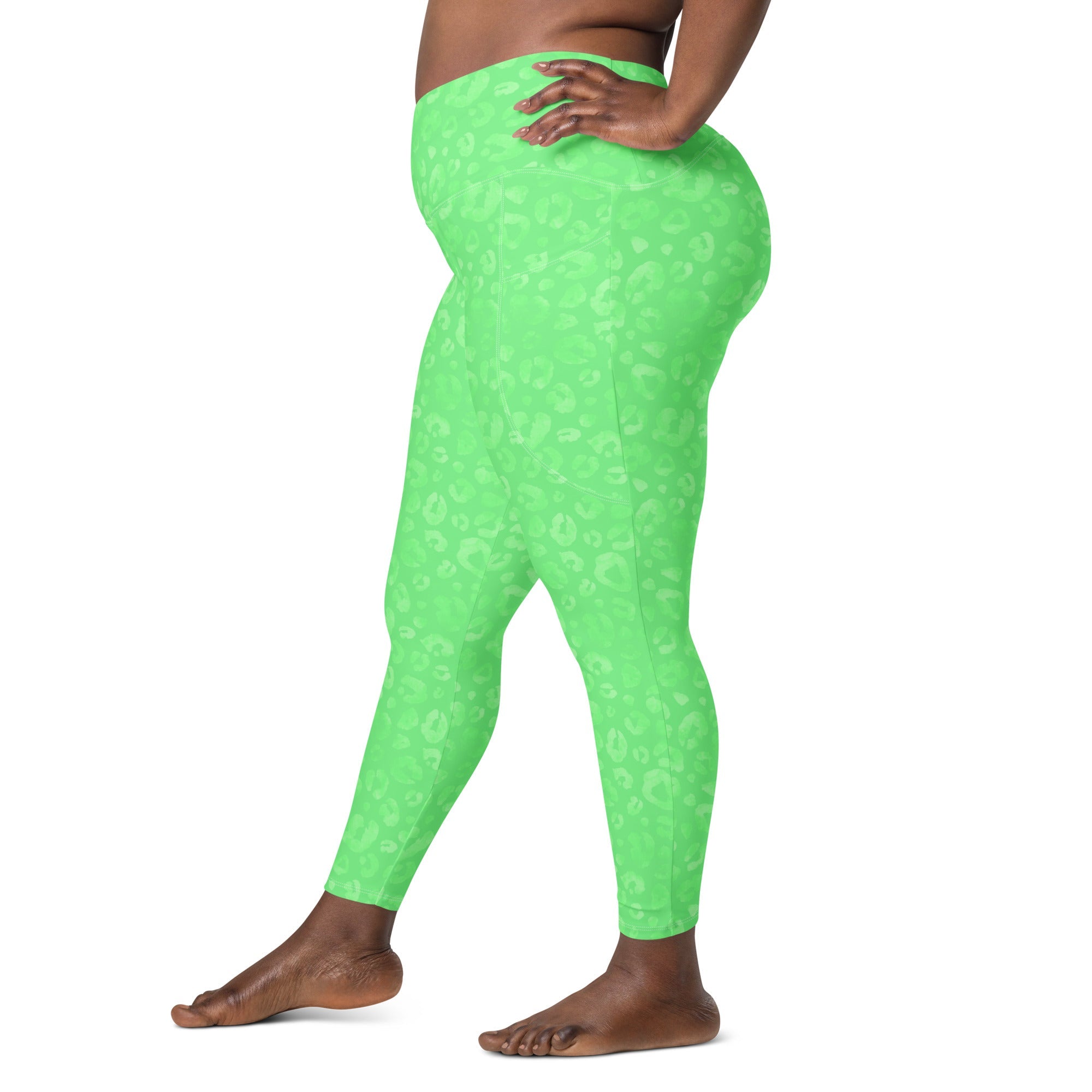 [Wild Side] Green Safari Crossover Leggings with Pockets