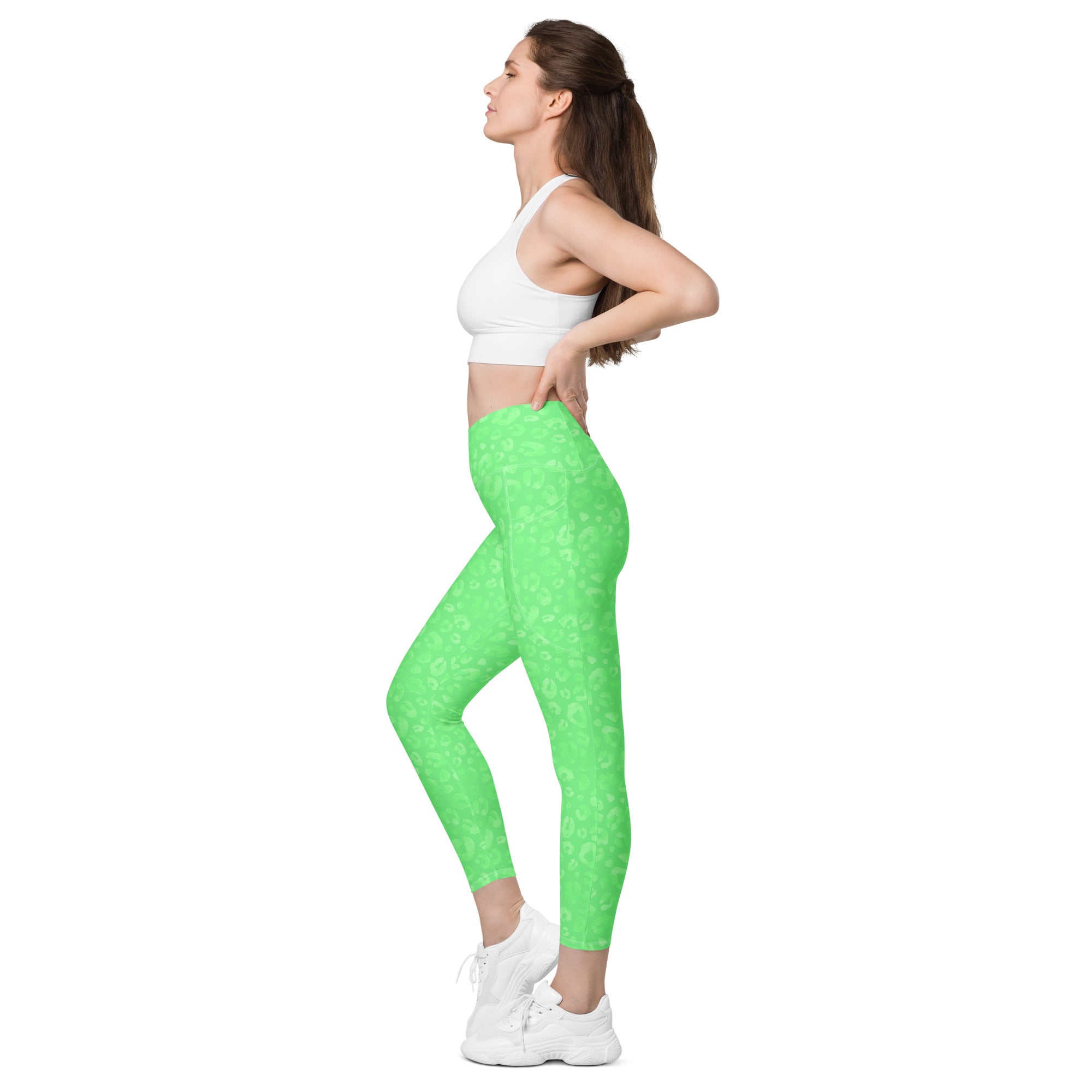 [Wild Side] Green Safari Crossover Leggings with Pockets