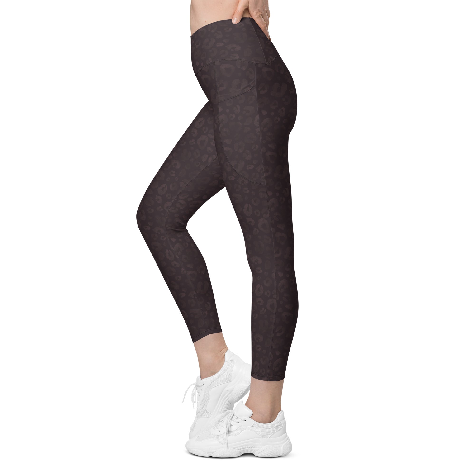 [Wild Side] Mocha Spots Crossover Leggings with Pockets