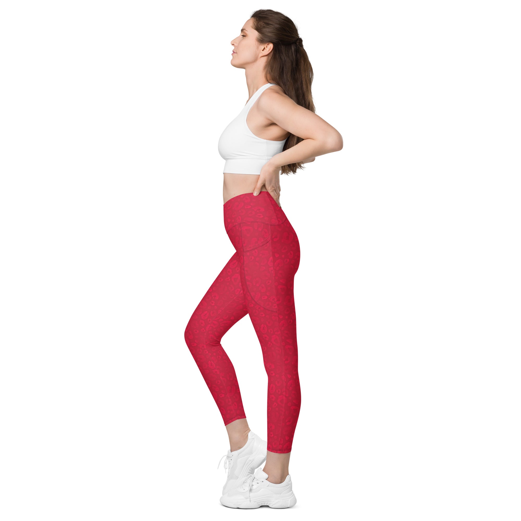 [Wild Side] Crimson Roar Crossover Leggings with Pockets