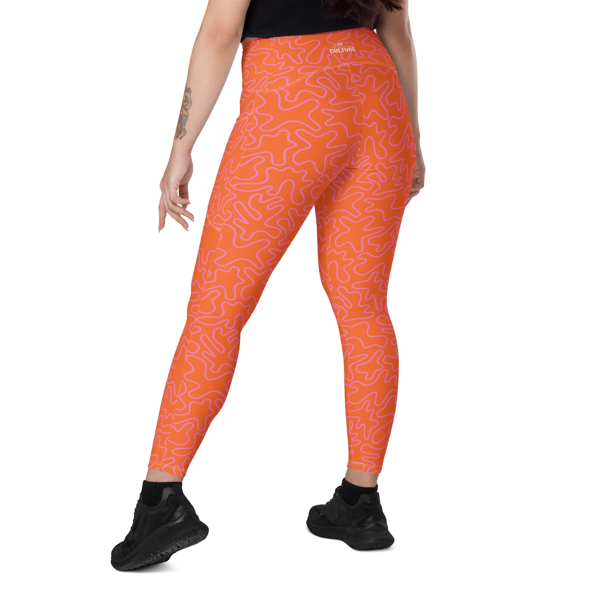 [GeoModa] Coral Crush Crossover Leggings with Pockets