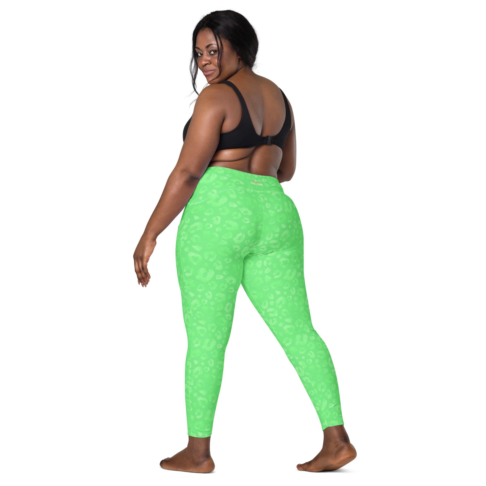 [Wild Side] Green Safari Crossover Leggings with Pockets