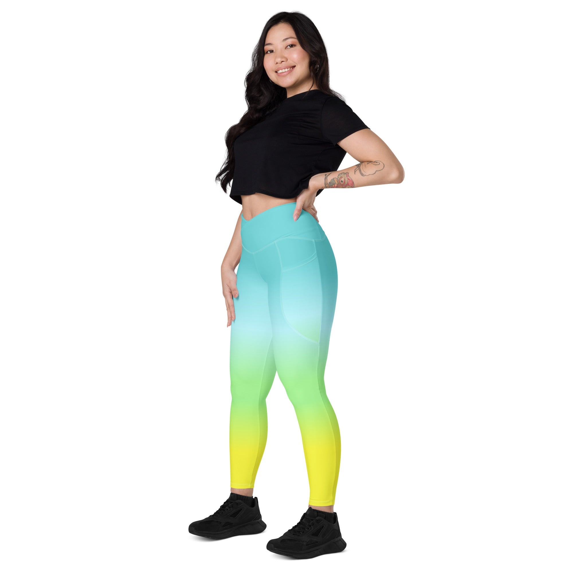 [THC Basics] Tropical Wave Crossover Leggings with Pockets