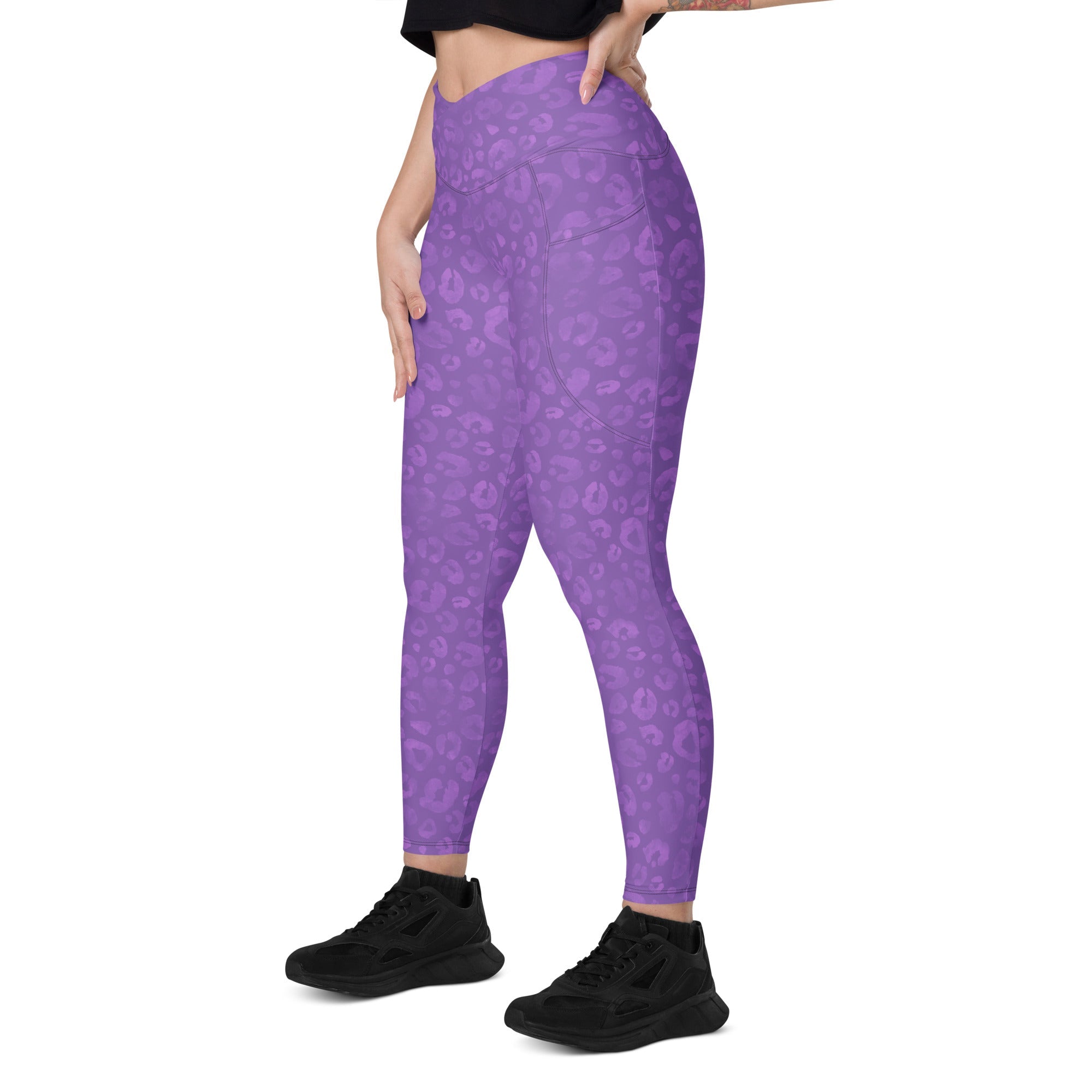 [Wild Side] Purple Roar Crossover Leggings with Pockets