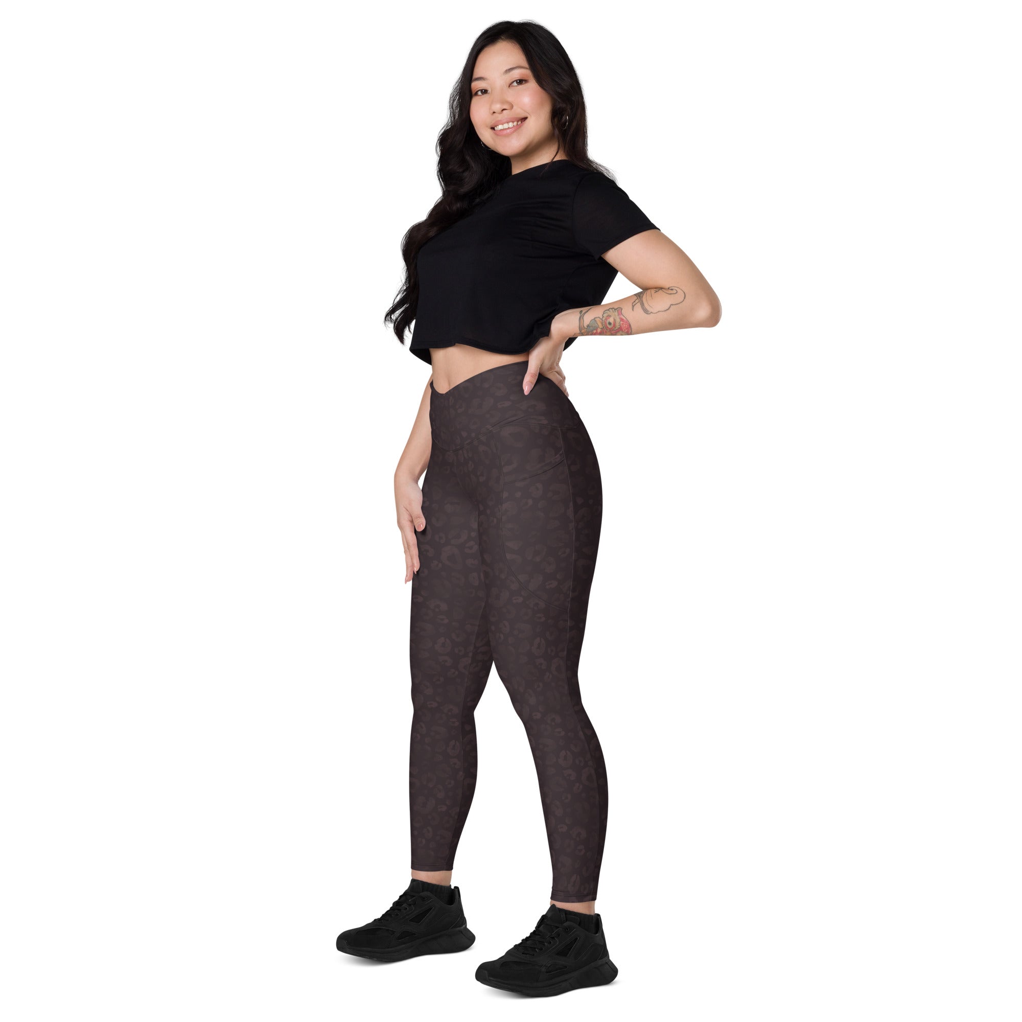 [Wild Side] Mocha Spots Crossover Leggings with Pockets