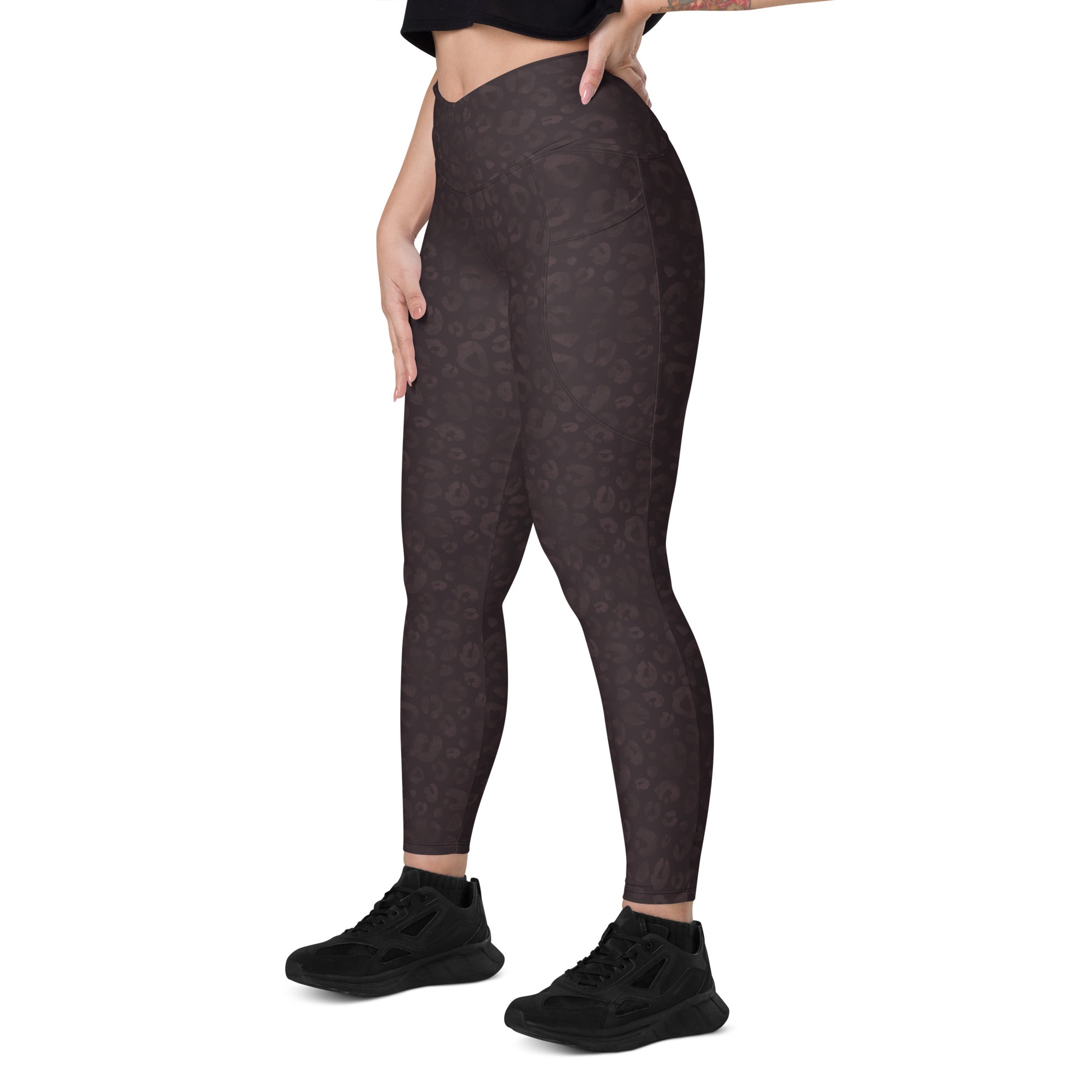 [Wild Side] Mocha Spots Crossover Leggings with Pockets