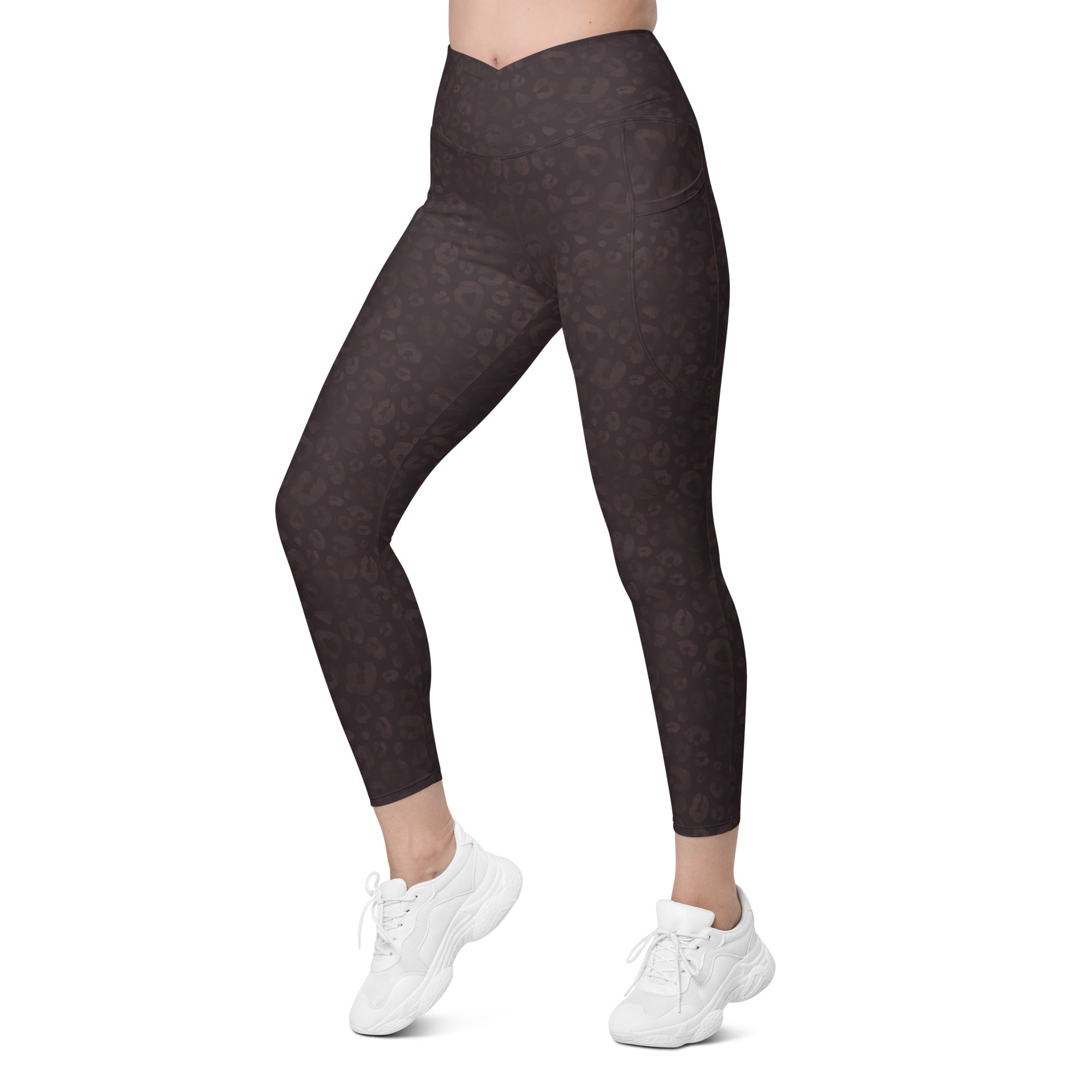 [Wild Side] Mocha Spots Crossover Leggings with Pockets