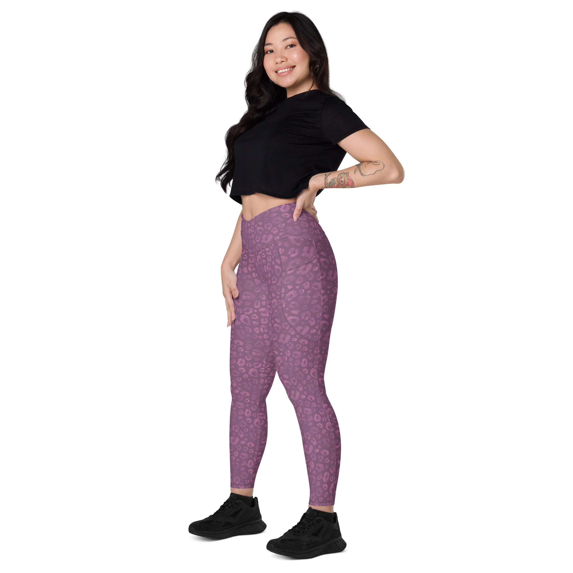[Wild Side] Burgundy Roar Crossover Leggings with Pockets