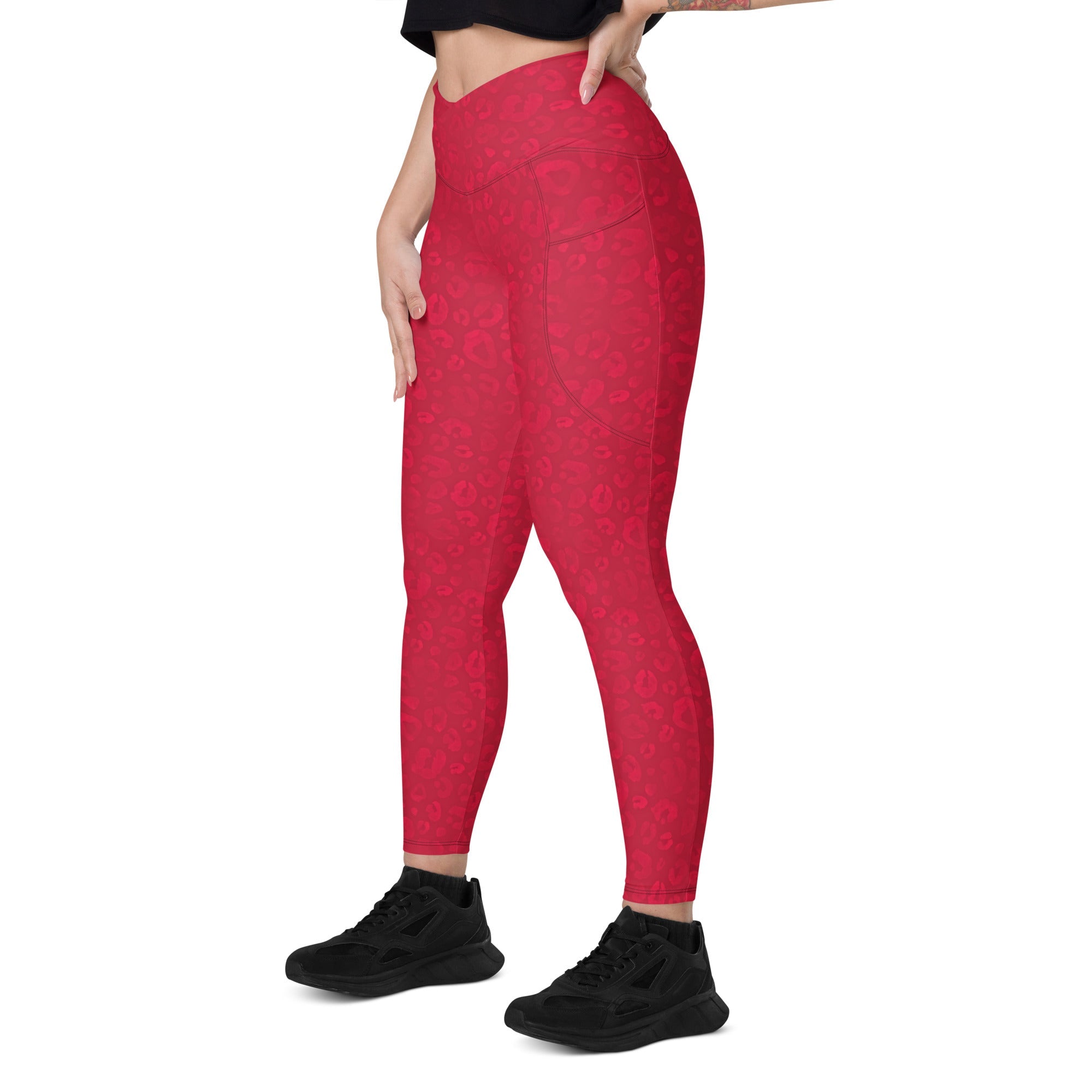[Wild Side] Crimson Roar Crossover Leggings with Pockets