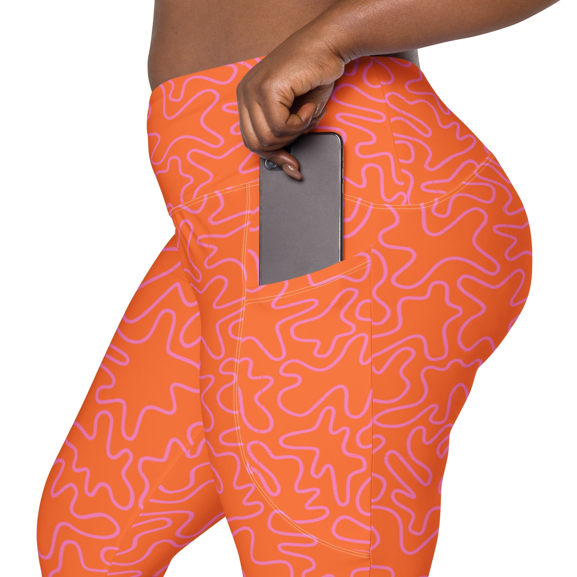 [GeoModa] Coral Crush Crossover Leggings with Pockets