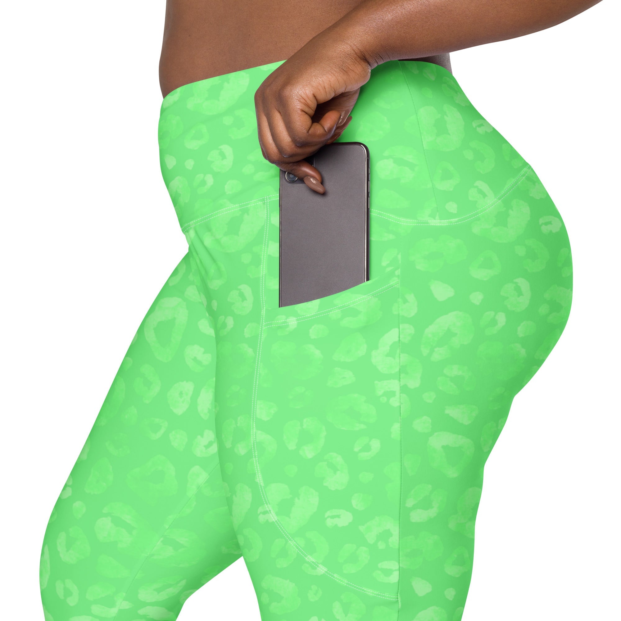 [Wild Side] Green Safari Crossover Leggings with Pockets