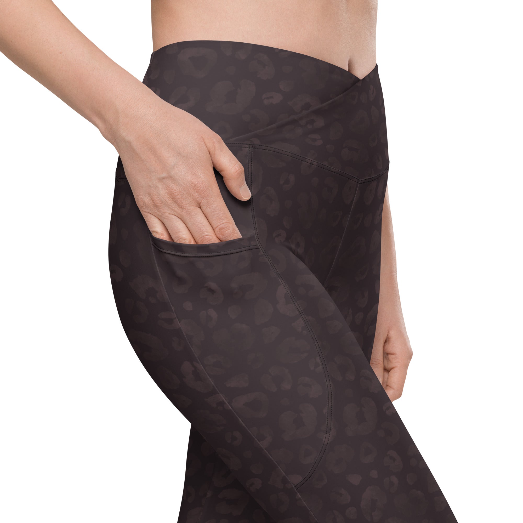 [Wild Side] Mocha Spots Crossover Leggings with Pockets