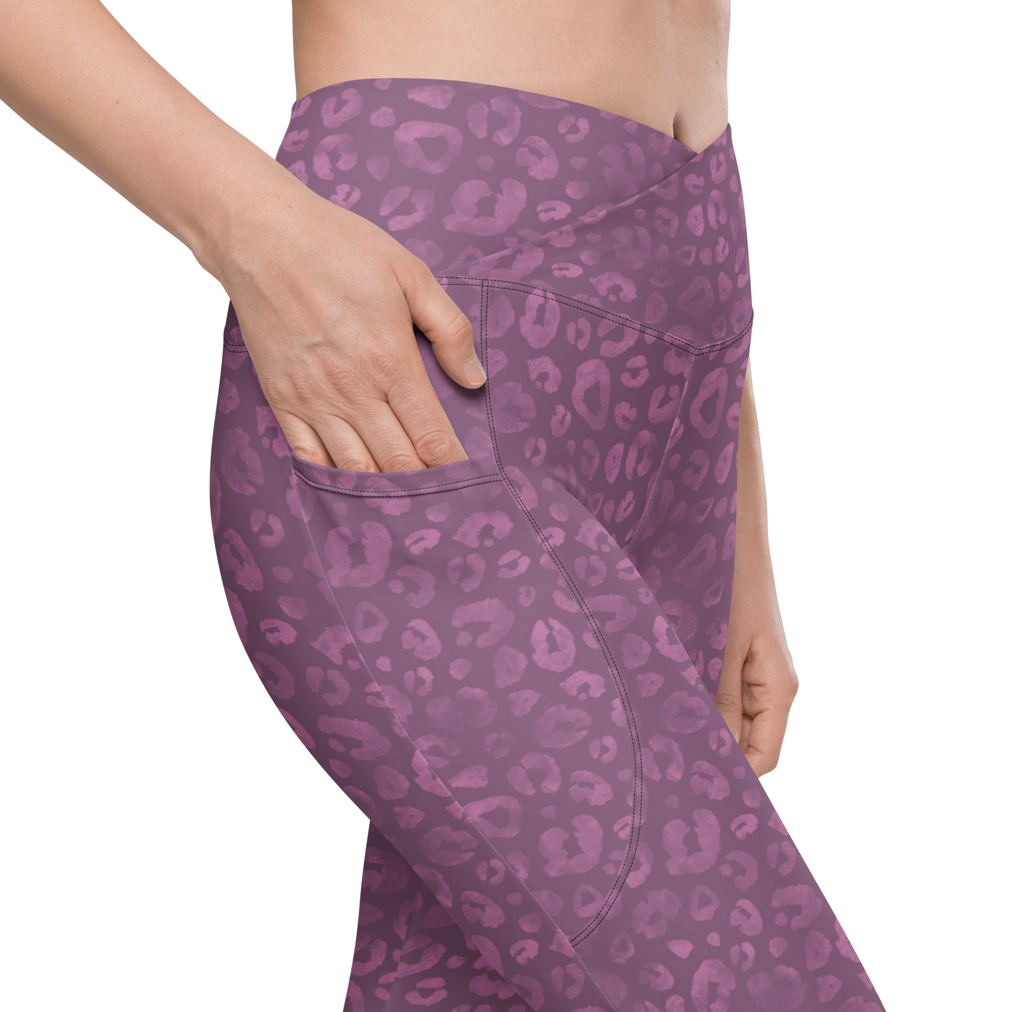 [Wild Side] Burgundy Roar Crossover Leggings with Pockets