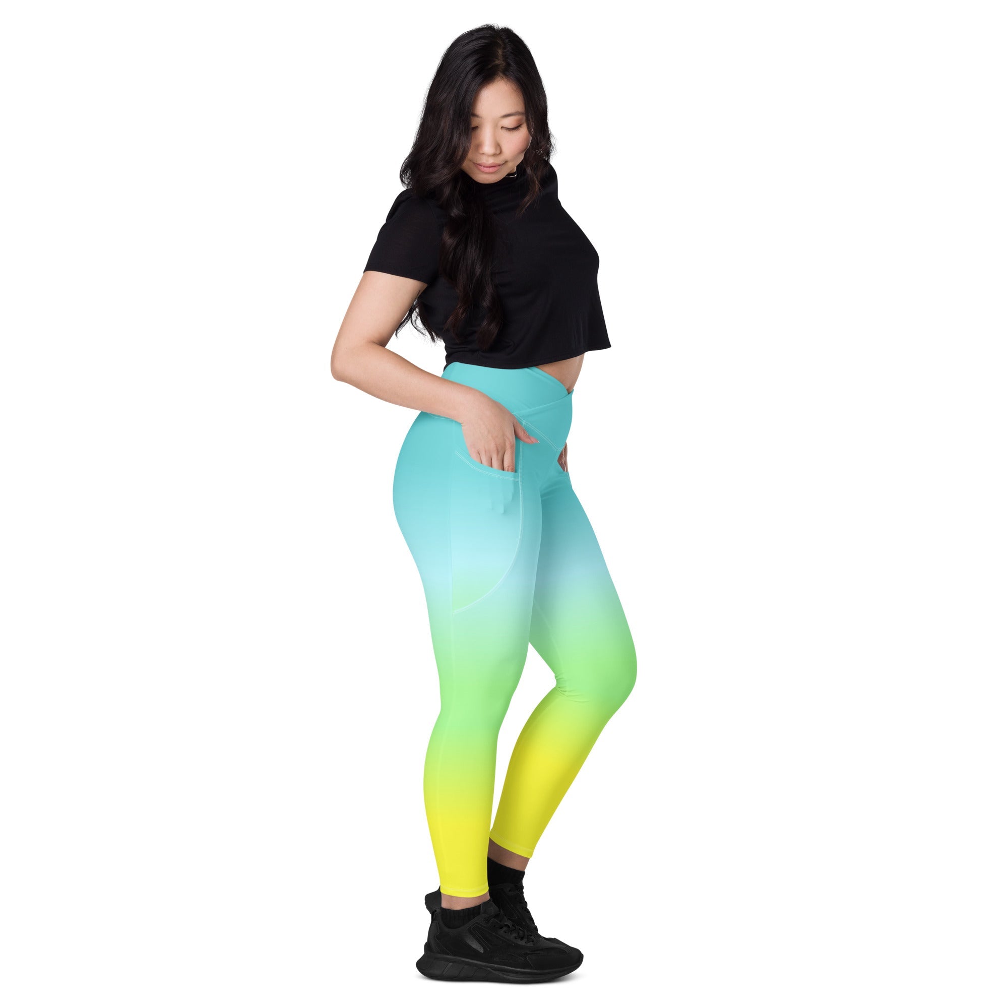 [THC Basics] Tropical Wave Crossover Leggings with Pockets