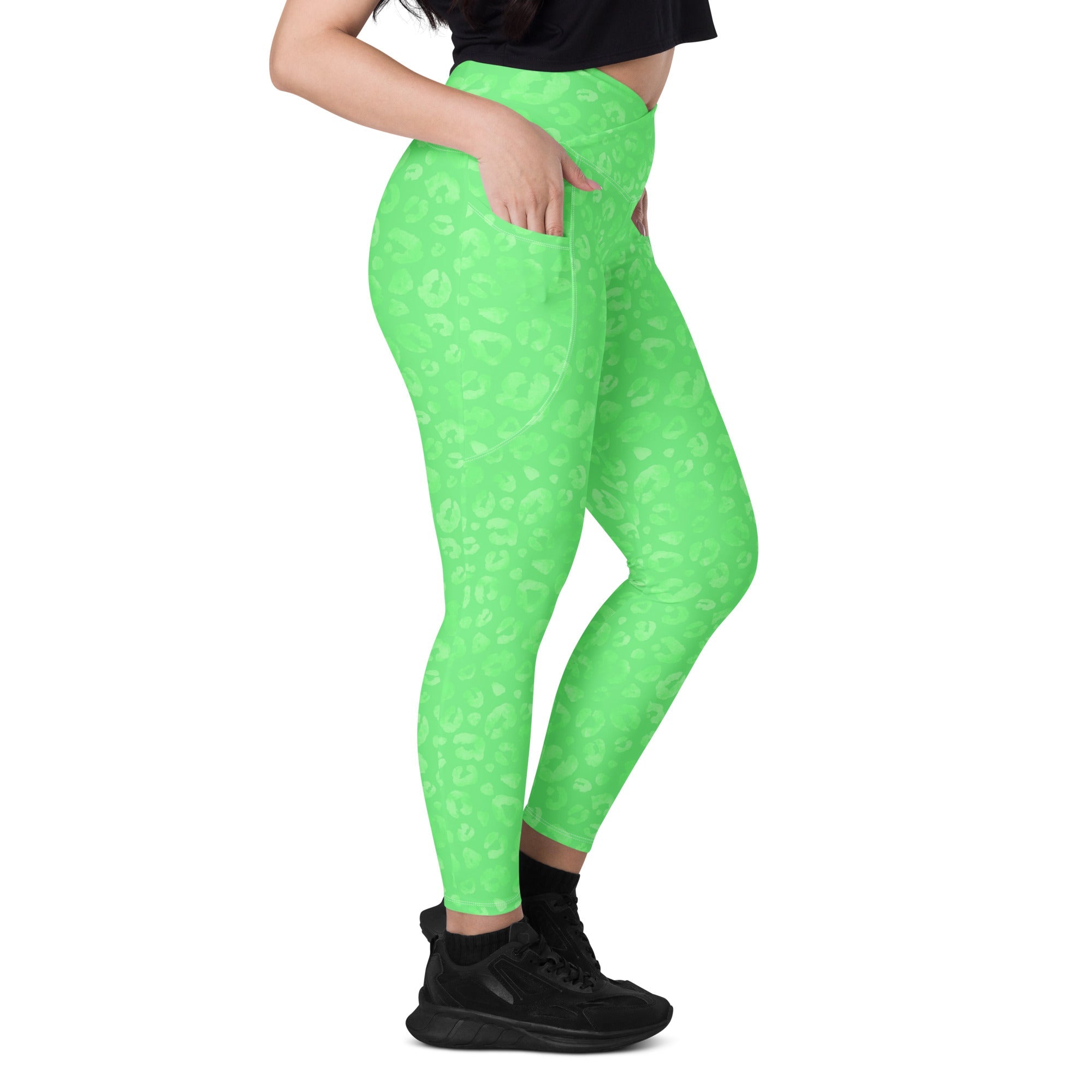 [Wild Side] Green Safari Crossover Leggings with Pockets