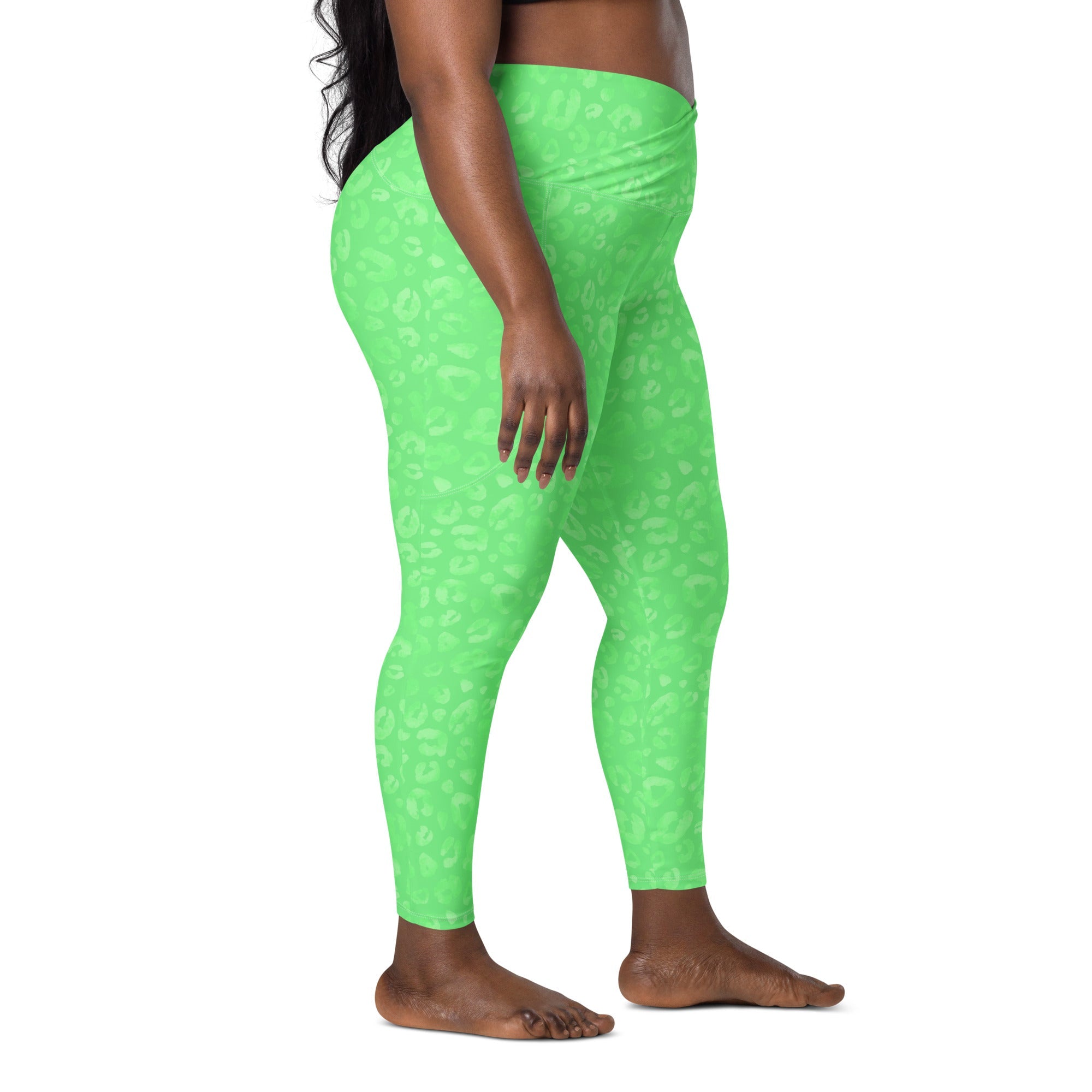 [Wild Side] Green Safari Crossover Leggings with Pockets