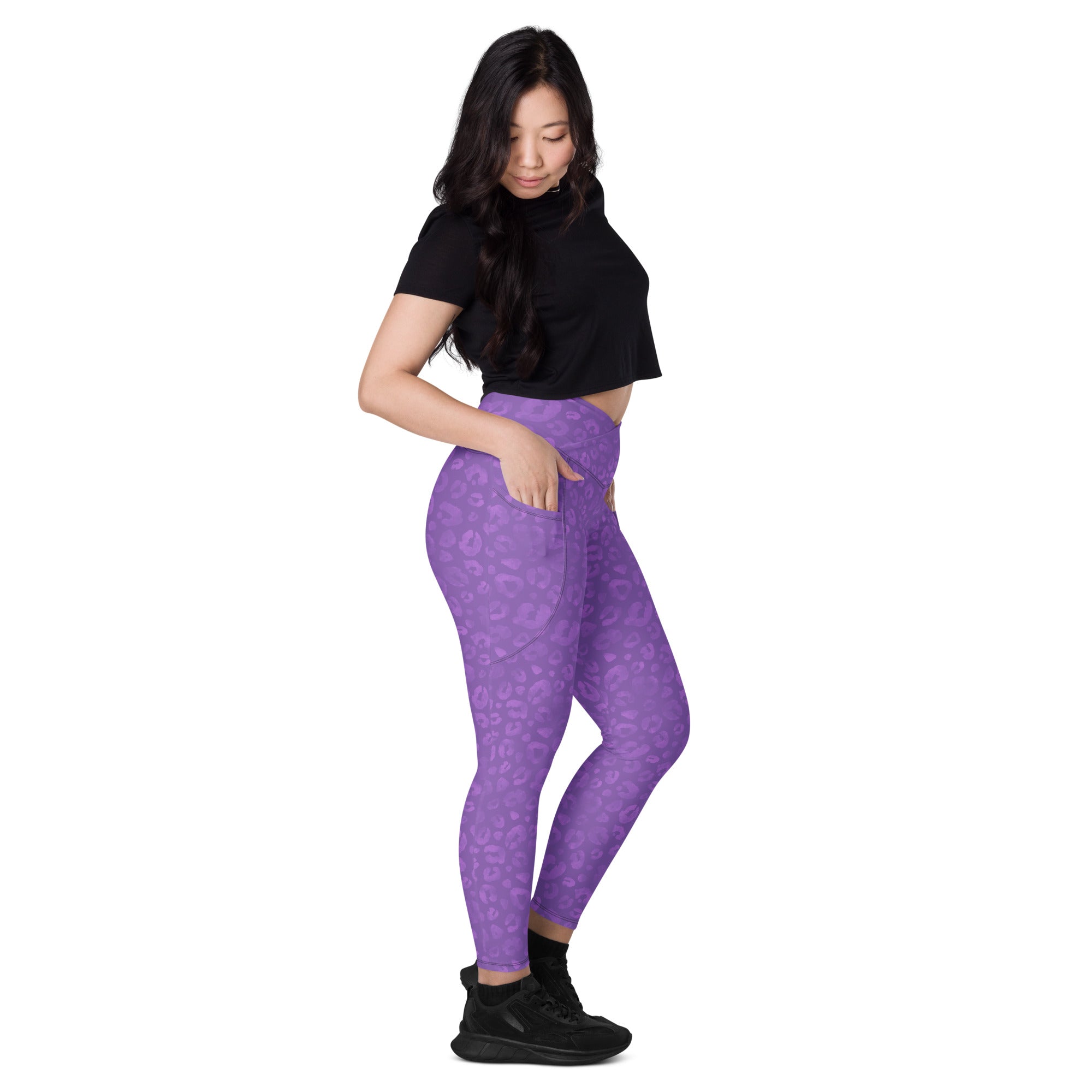 [Wild Side] Purple Roar Crossover Leggings with Pockets