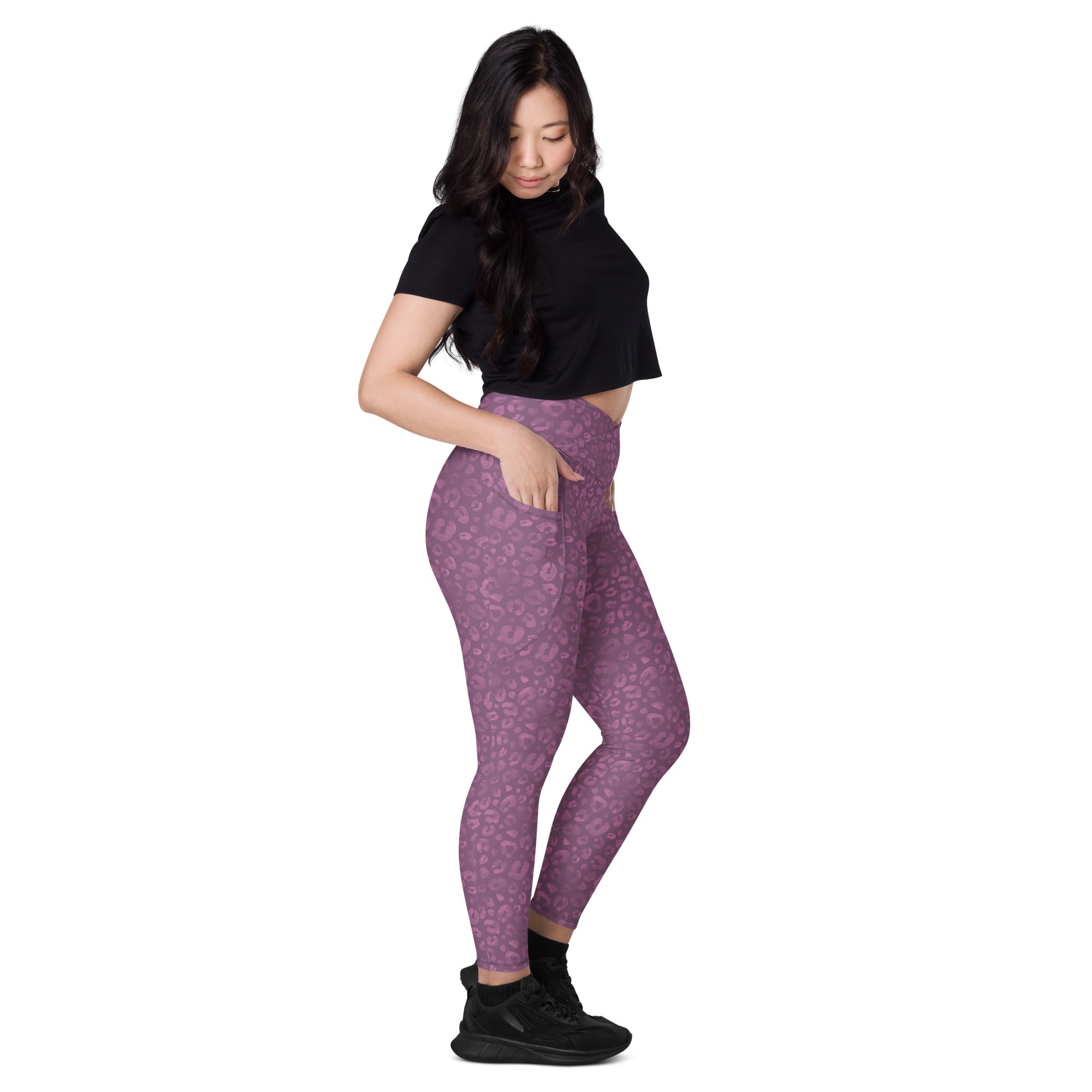 [Wild Side] Burgundy Roar Crossover Leggings with Pockets
