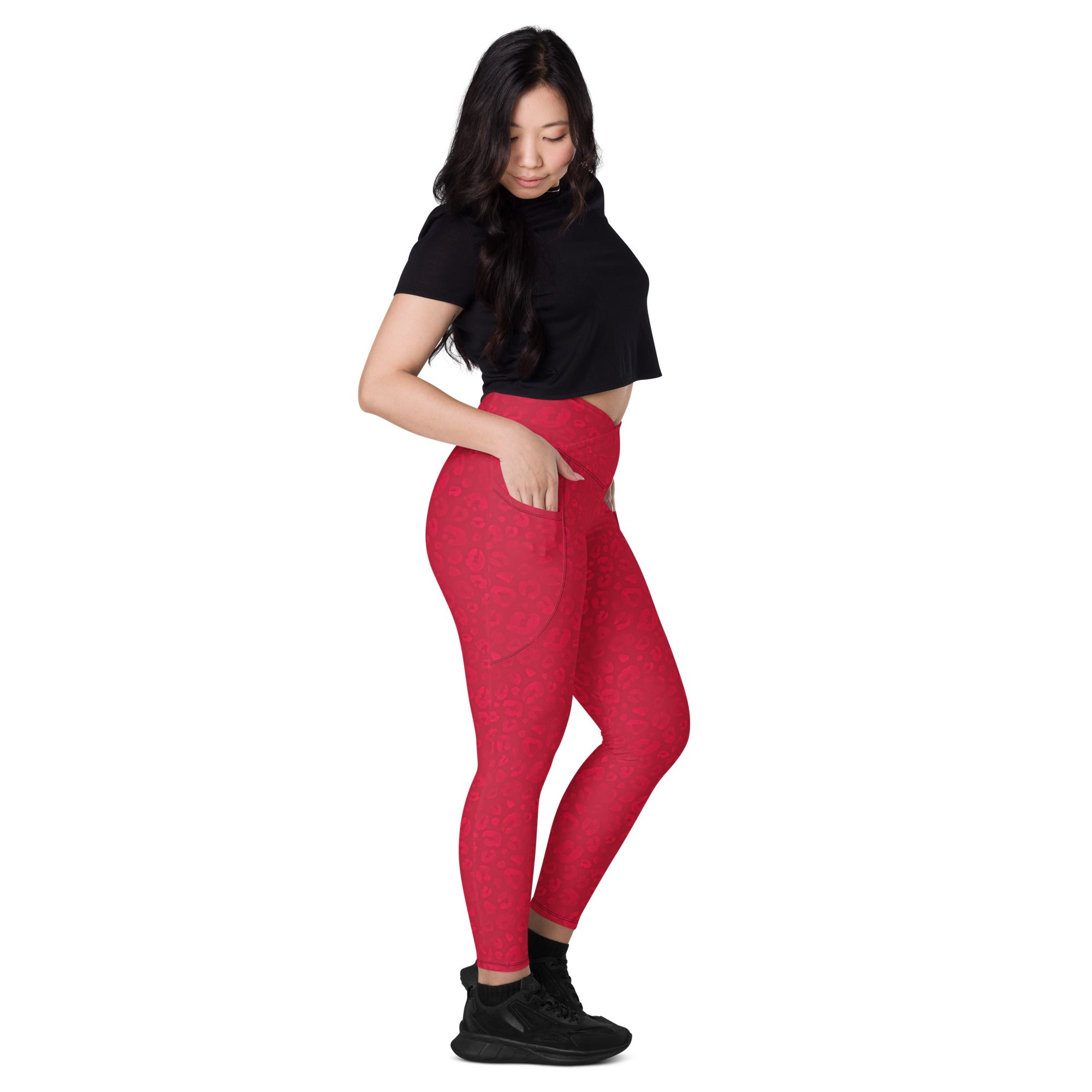 [Wild Side] Crimson Roar Crossover Leggings with Pockets