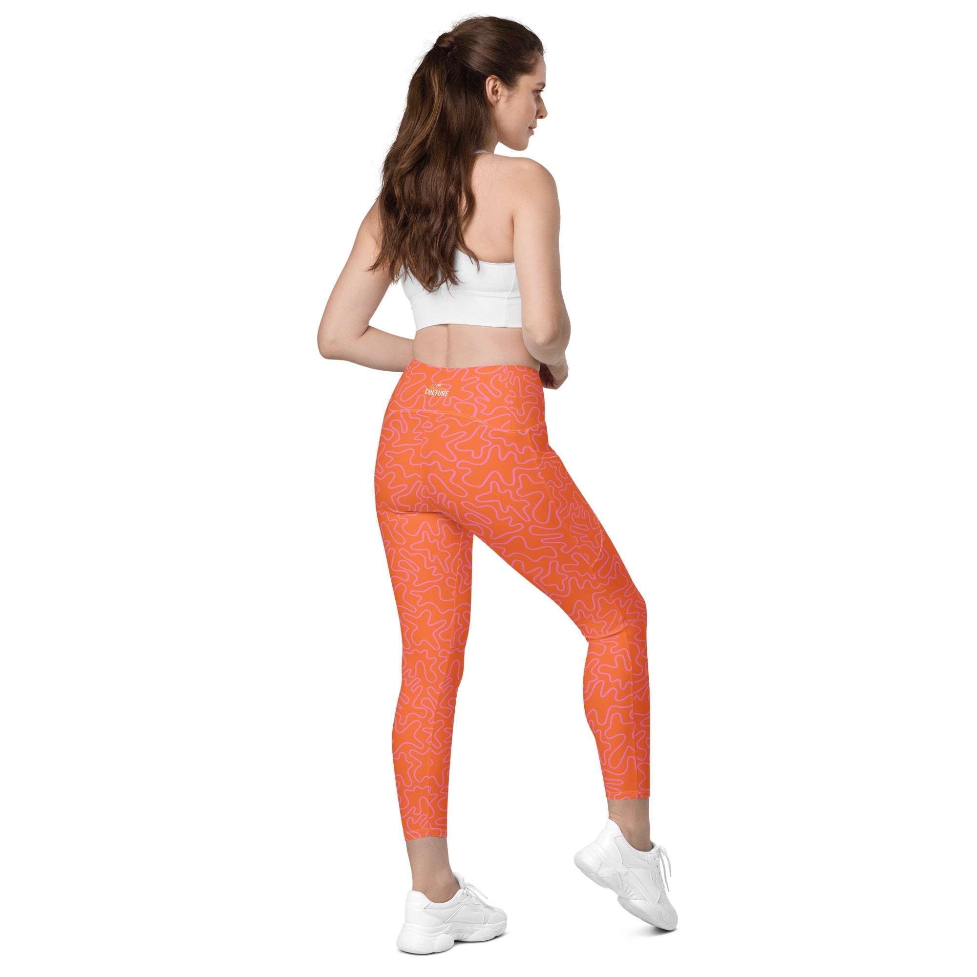 [GeoModa] Coral Crush Crossover Leggings with Pockets