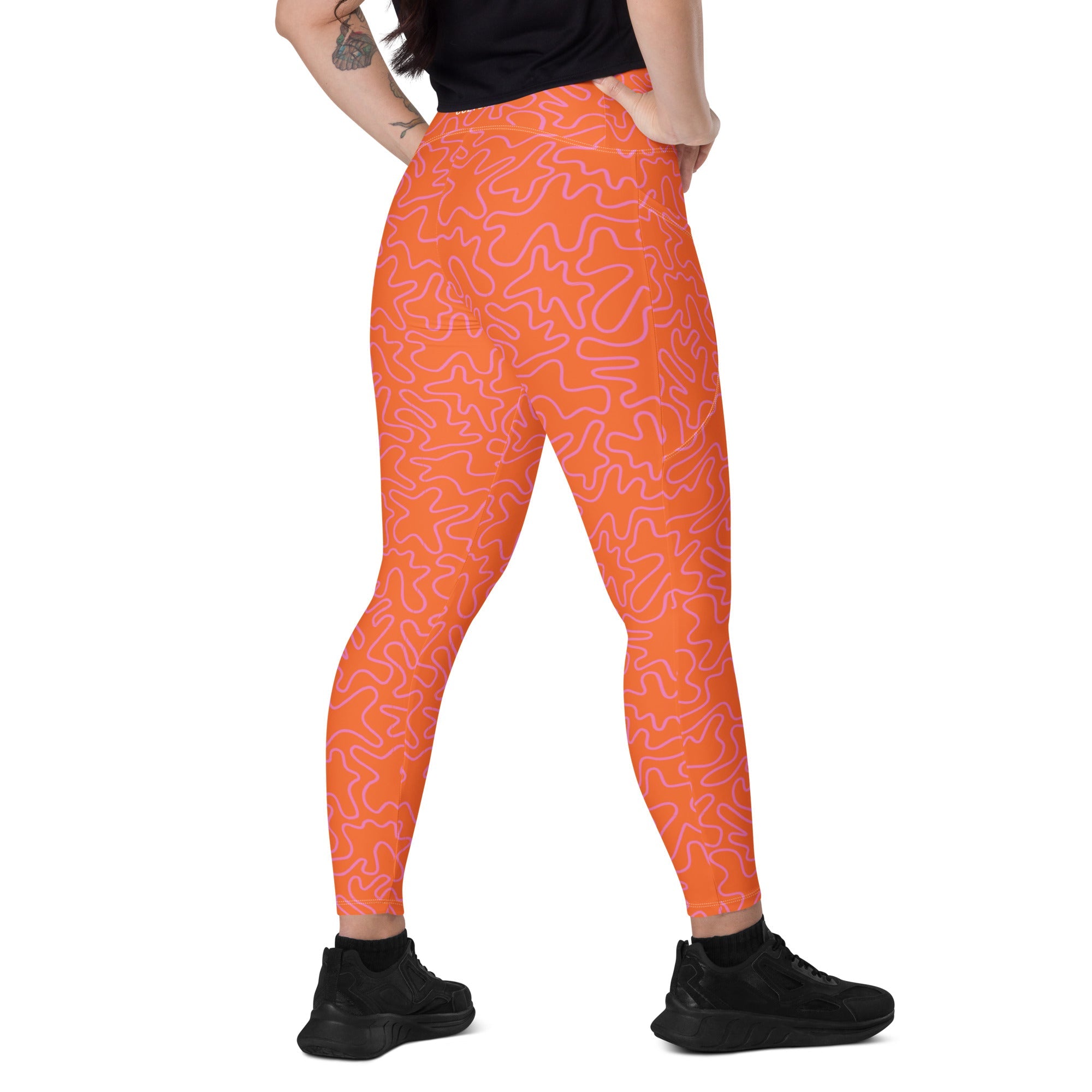 [GeoModa] Coral Crush Crossover Leggings with Pockets