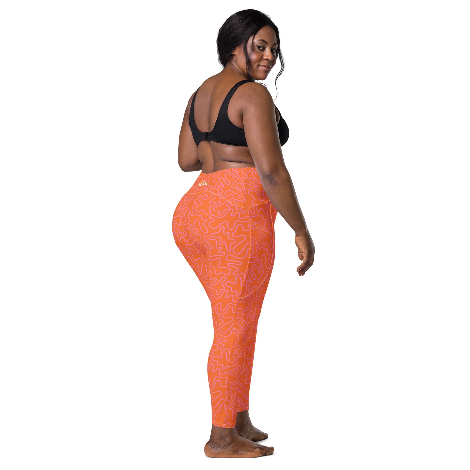 [GeoModa] Coral Crush Crossover Leggings with Pockets