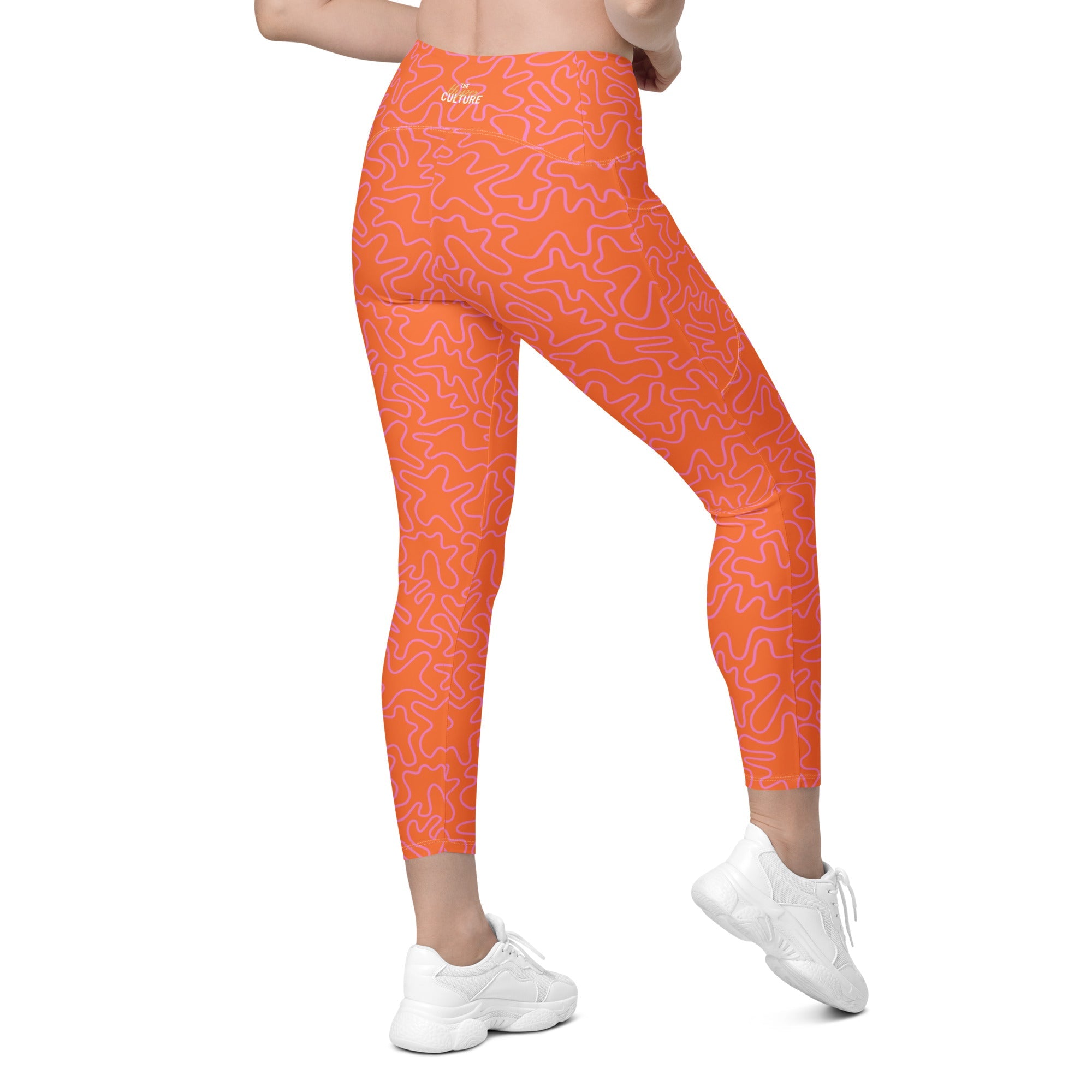 [GeoModa] Coral Crush Crossover Leggings with Pockets