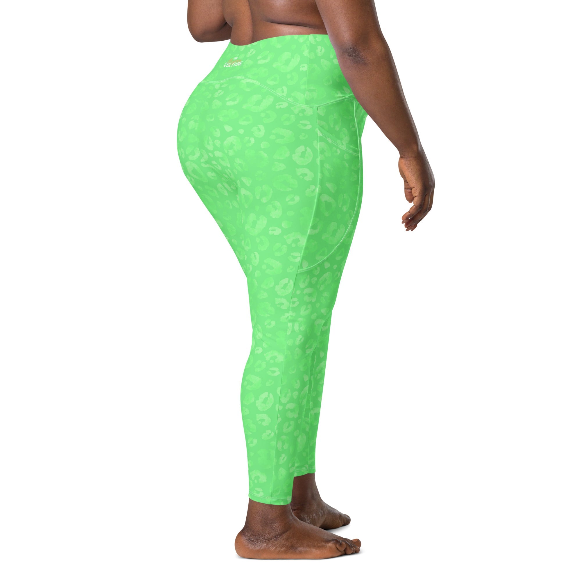 [Wild Side] Green Safari Crossover Leggings with Pockets
