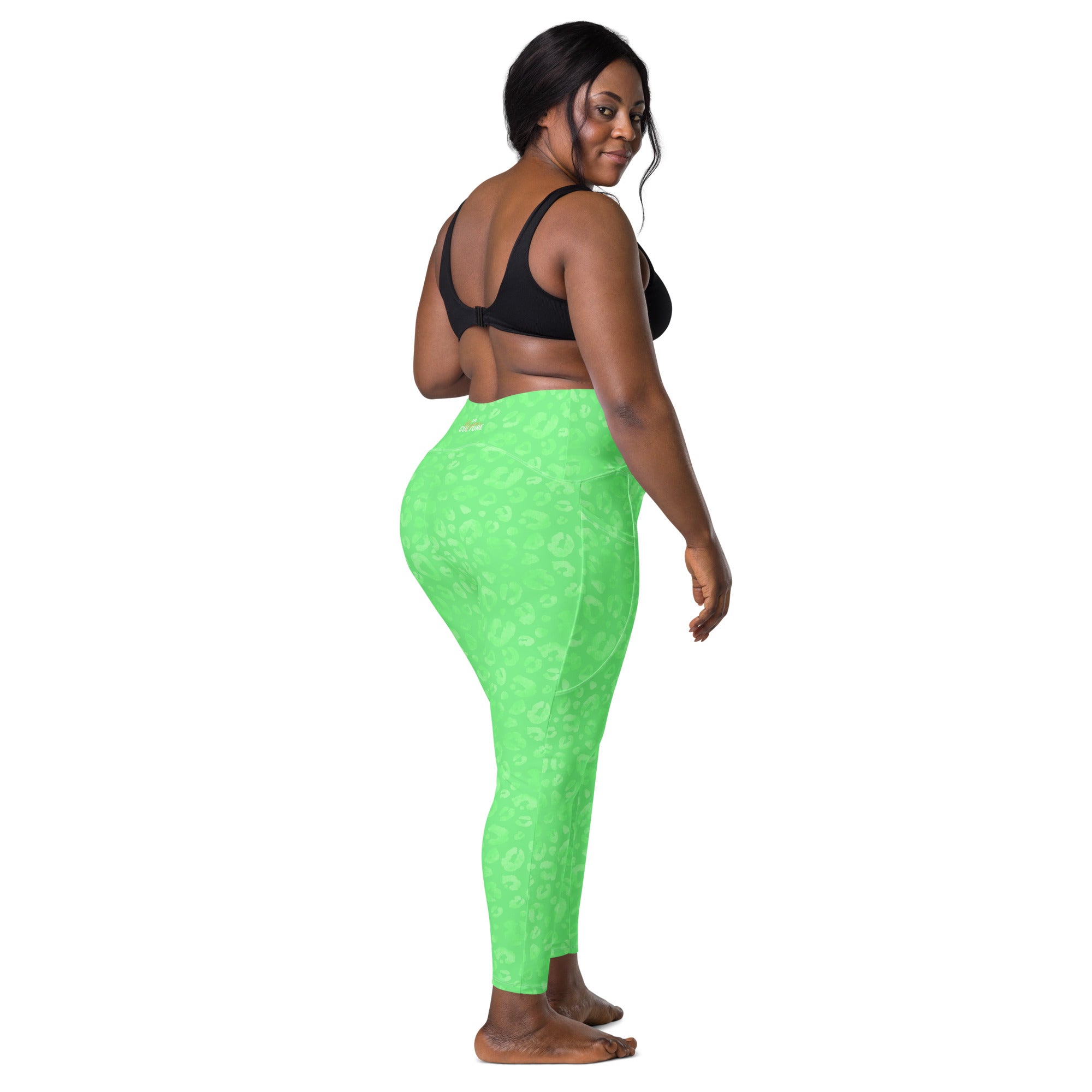 [Wild Side] Green Safari Crossover Leggings with Pockets