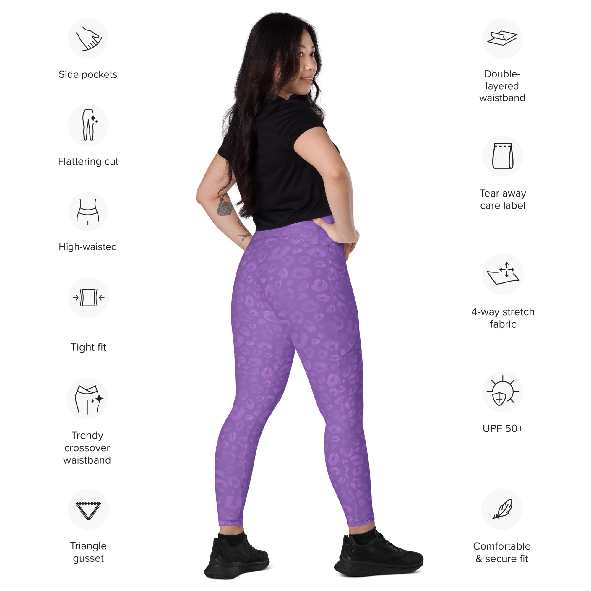 [Wild Side] Purple Roar Crossover Leggings with Pockets
