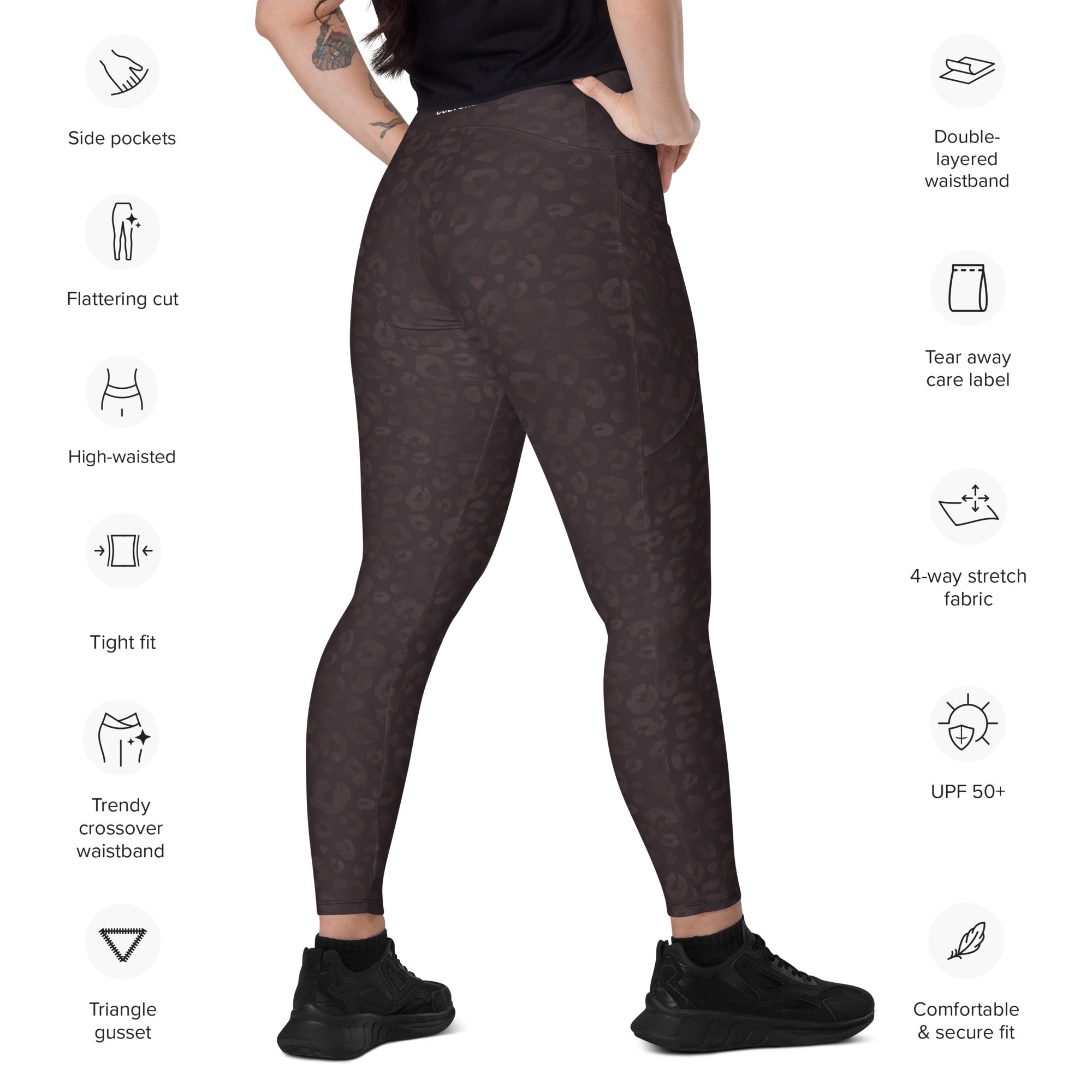 [Wild Side] Mocha Spots Crossover Leggings with Pockets