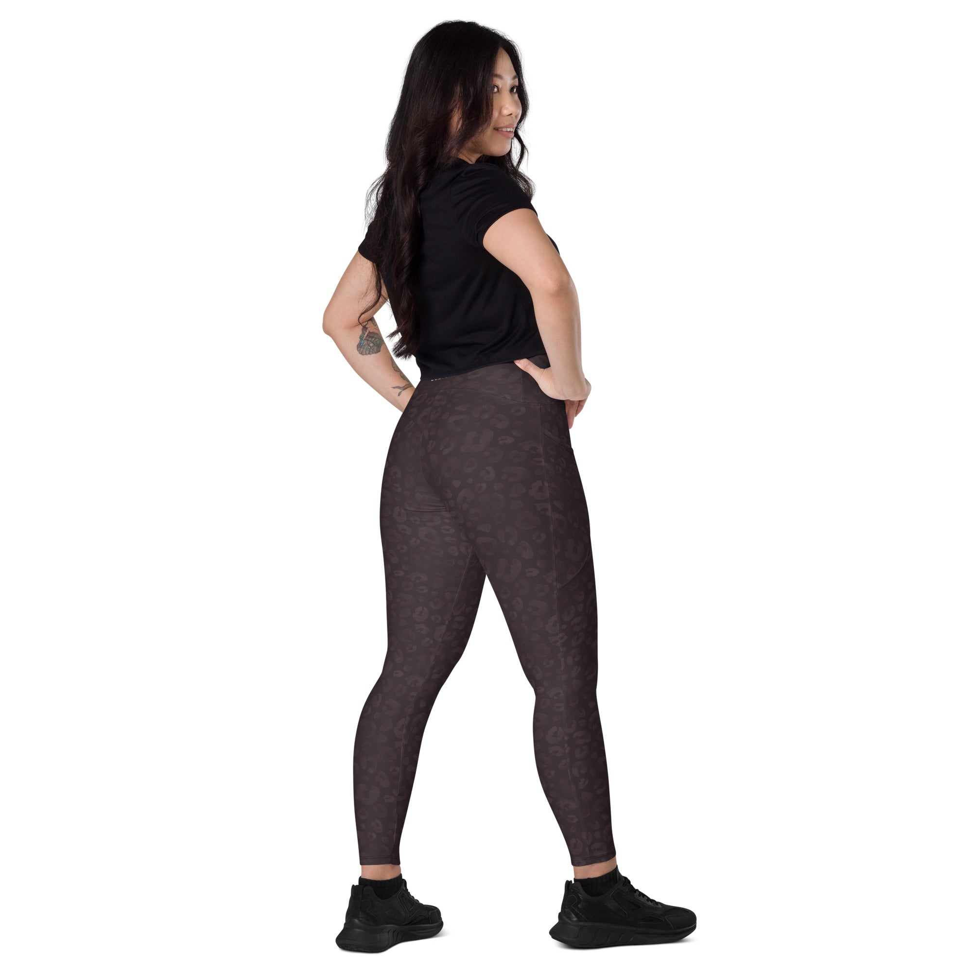 [Wild Side] Mocha Spots Crossover Leggings with Pockets