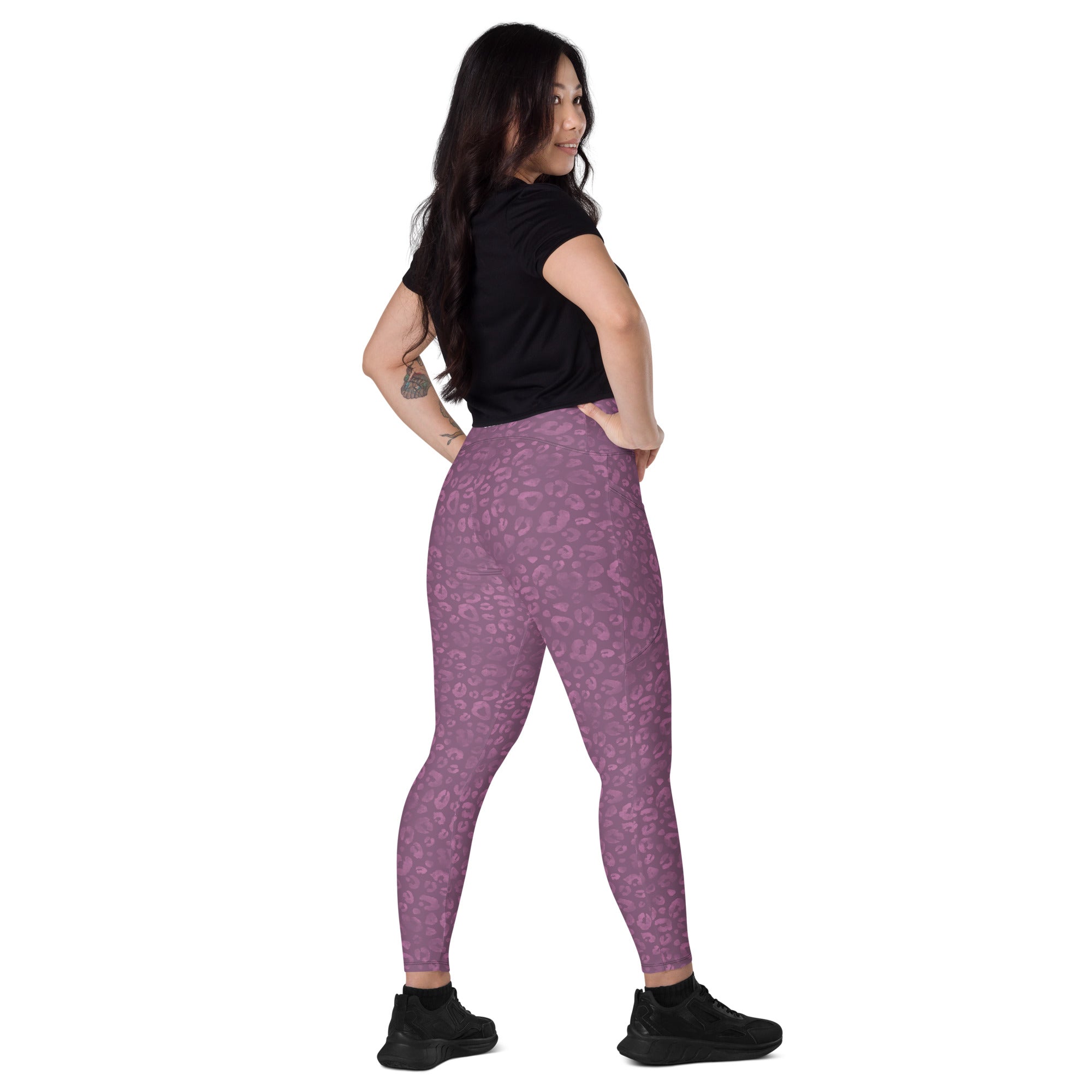 [Wild Side] Burgundy Roar Crossover Leggings with Pockets