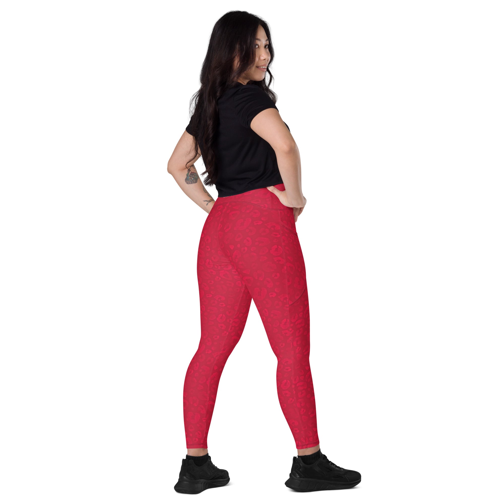 [Wild Side] Crimson Roar Crossover Leggings with Pockets