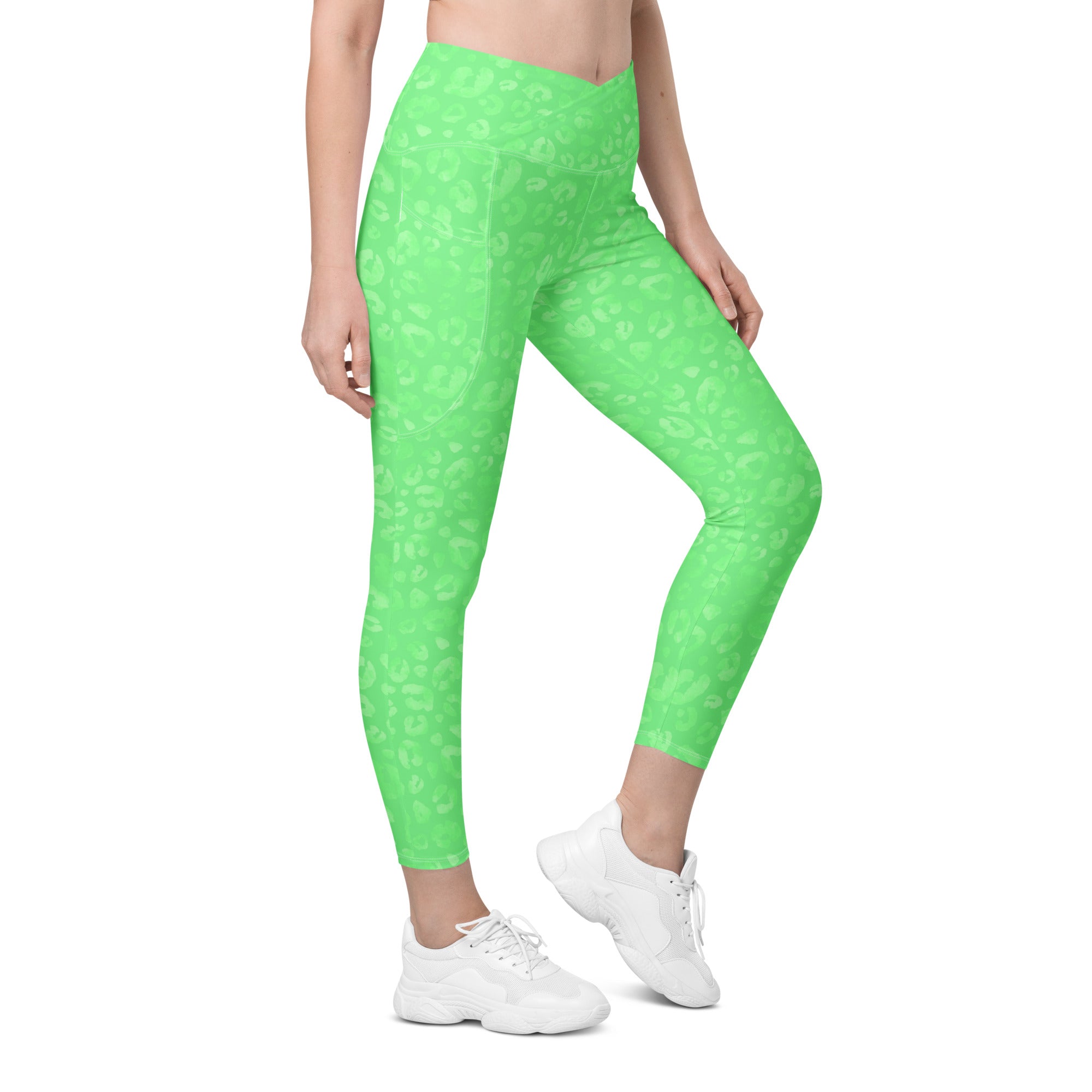 [Wild Side] Green Safari Crossover Leggings with Pockets