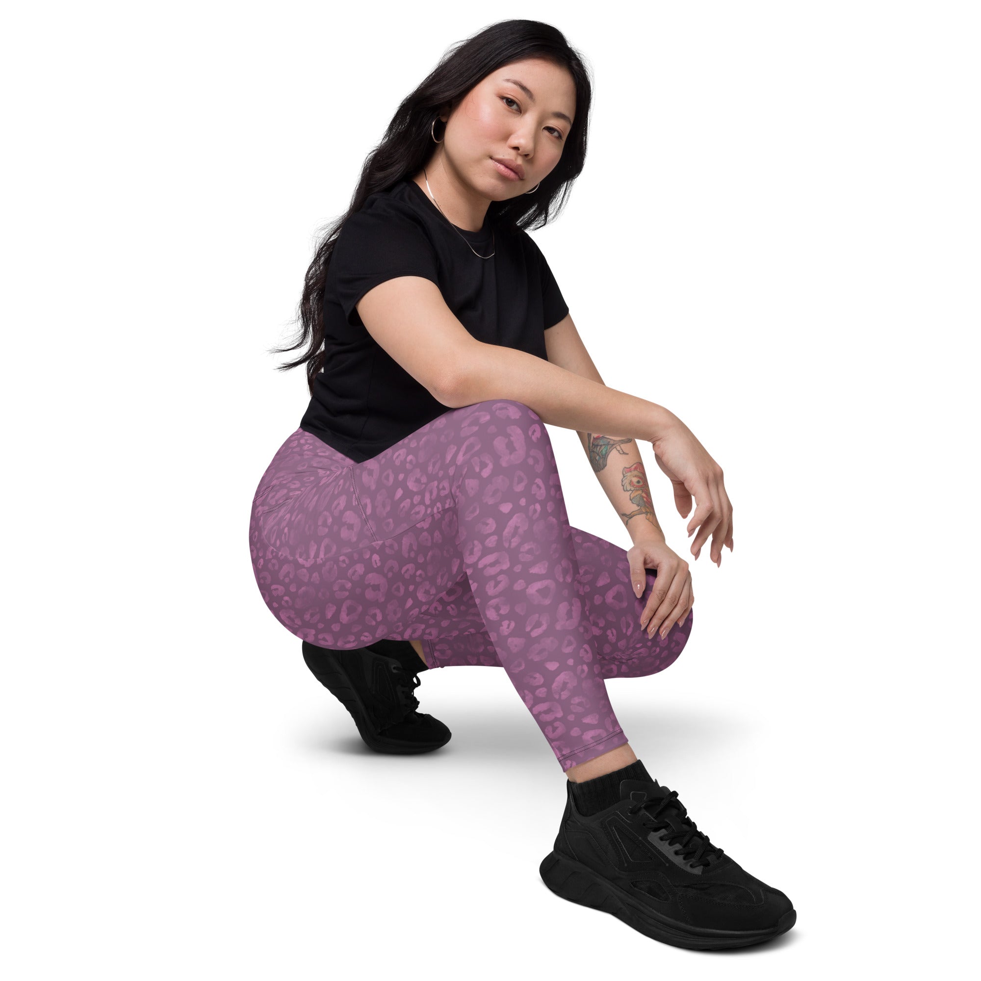 [Wild Side] Burgundy Roar Crossover Leggings with Pockets