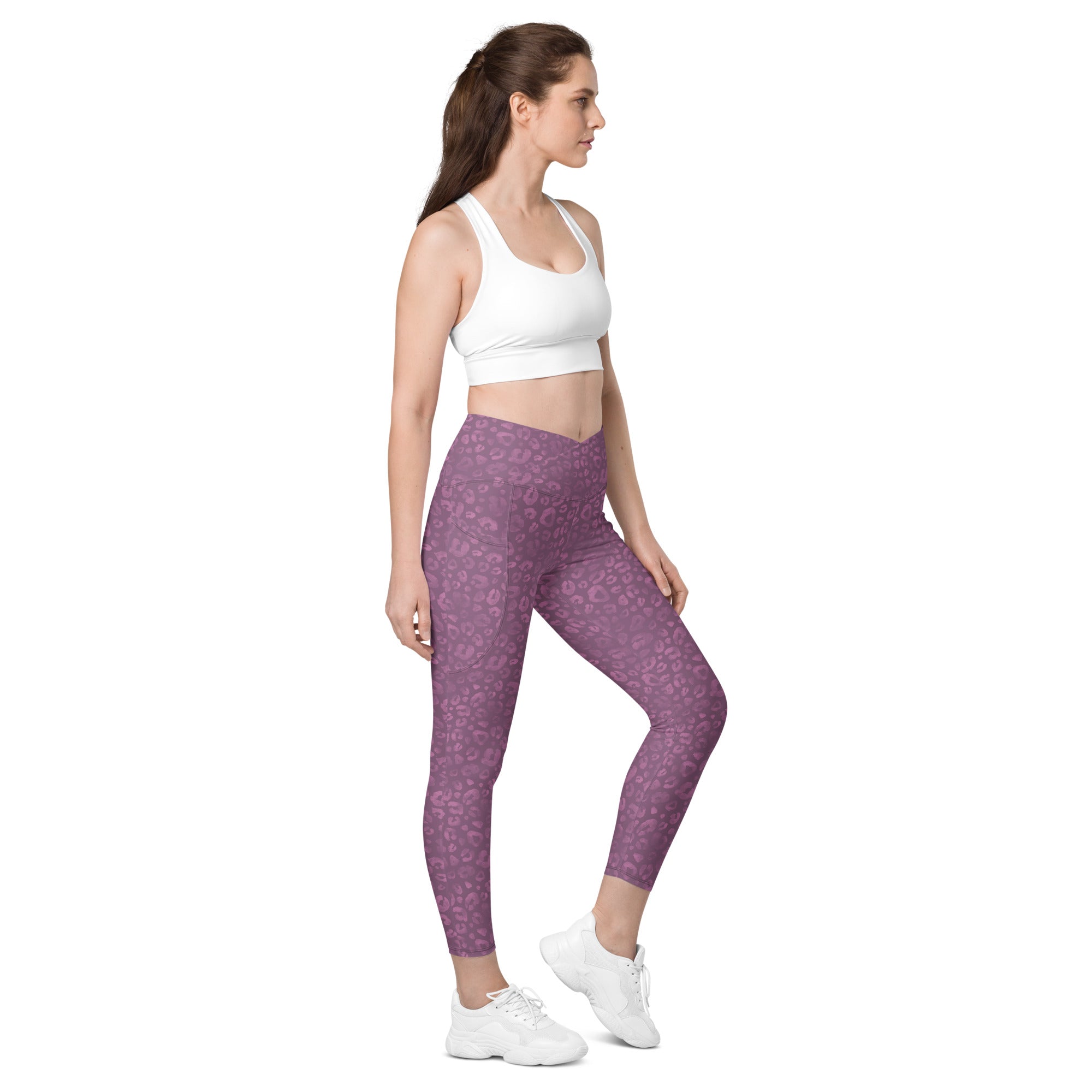 [Wild Side] Burgundy Roar Crossover Leggings with Pockets