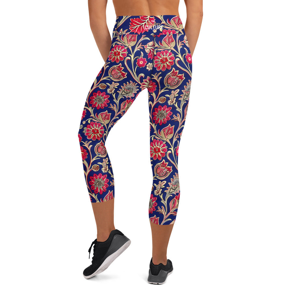 [Floral Bloom] Ruby Heritage Yoga Capri Leggings