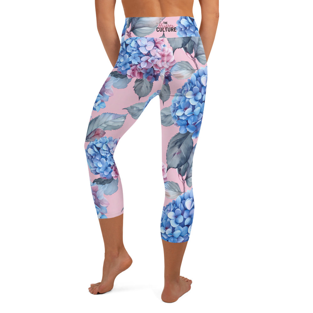 [Floral Bloom] Blushing Hydrangea Yoga Capri Leggings