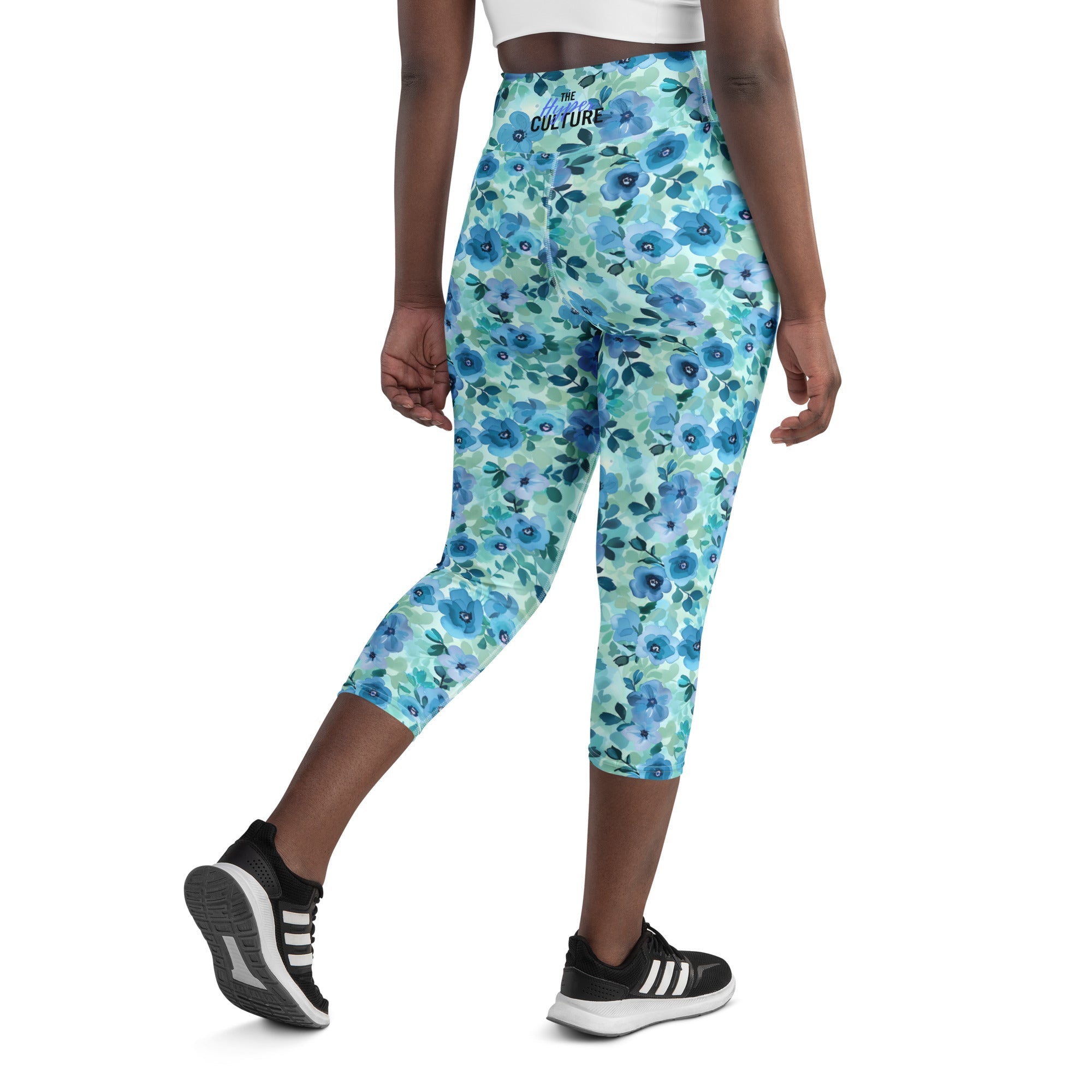 [Floral Bloom] Azure Meadow Yoga Capri Leggings