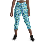 [Floral Bloom] Azure Meadow Yoga Capri Leggings