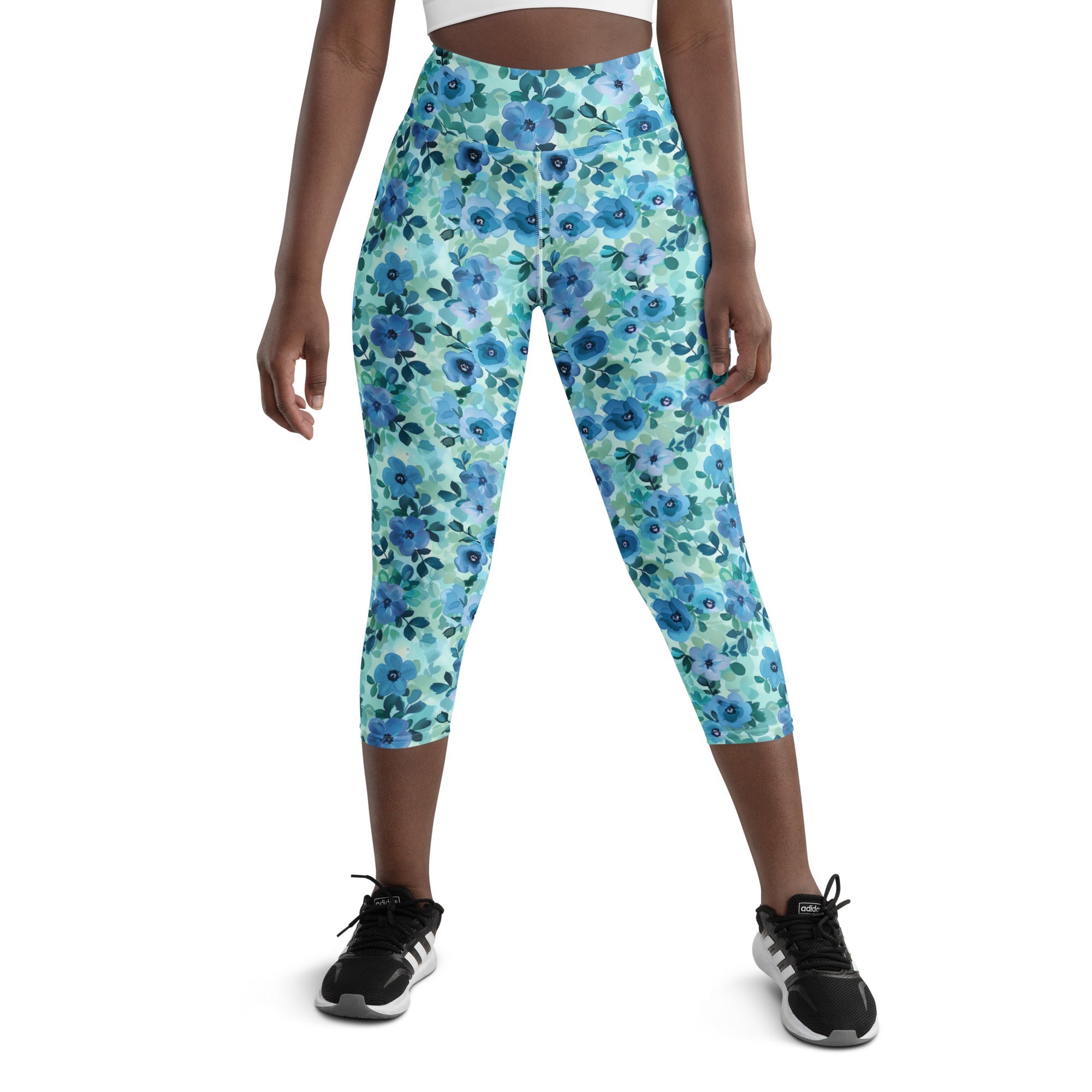 [Floral Bloom] Azure Meadow Yoga Capri Leggings