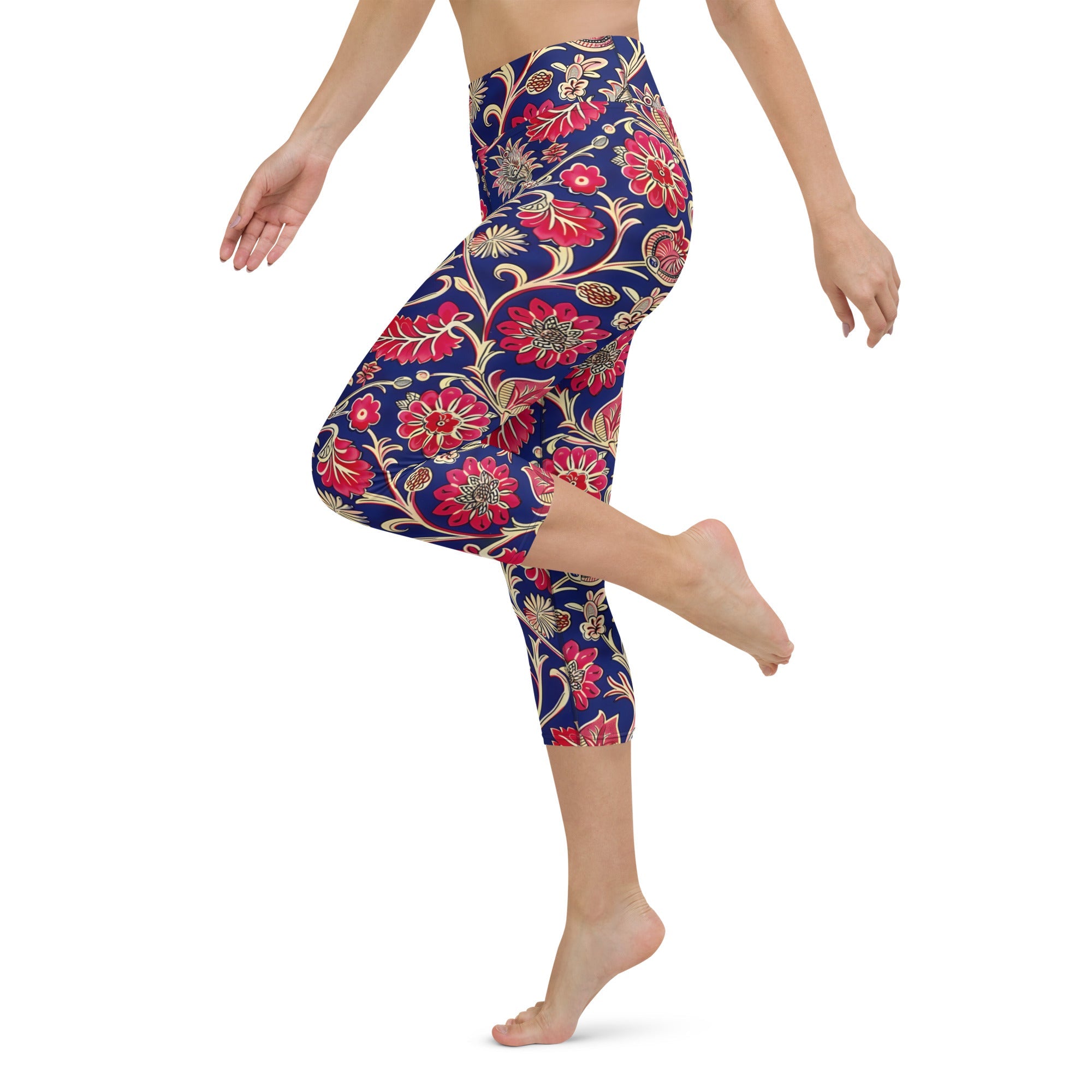 [Floral Bloom] Ruby Heritage Yoga Capri Leggings
