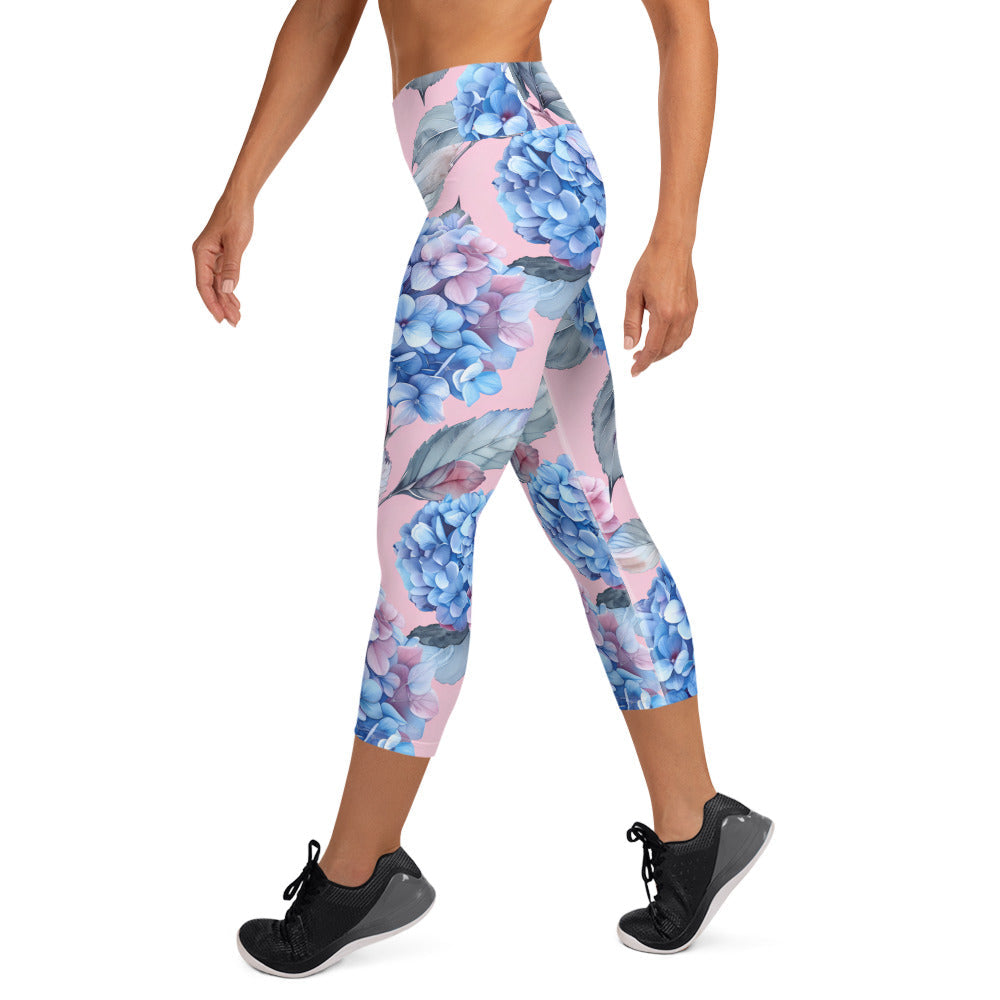 [Floral Bloom] Blushing Hydrangea Yoga Capri Leggings