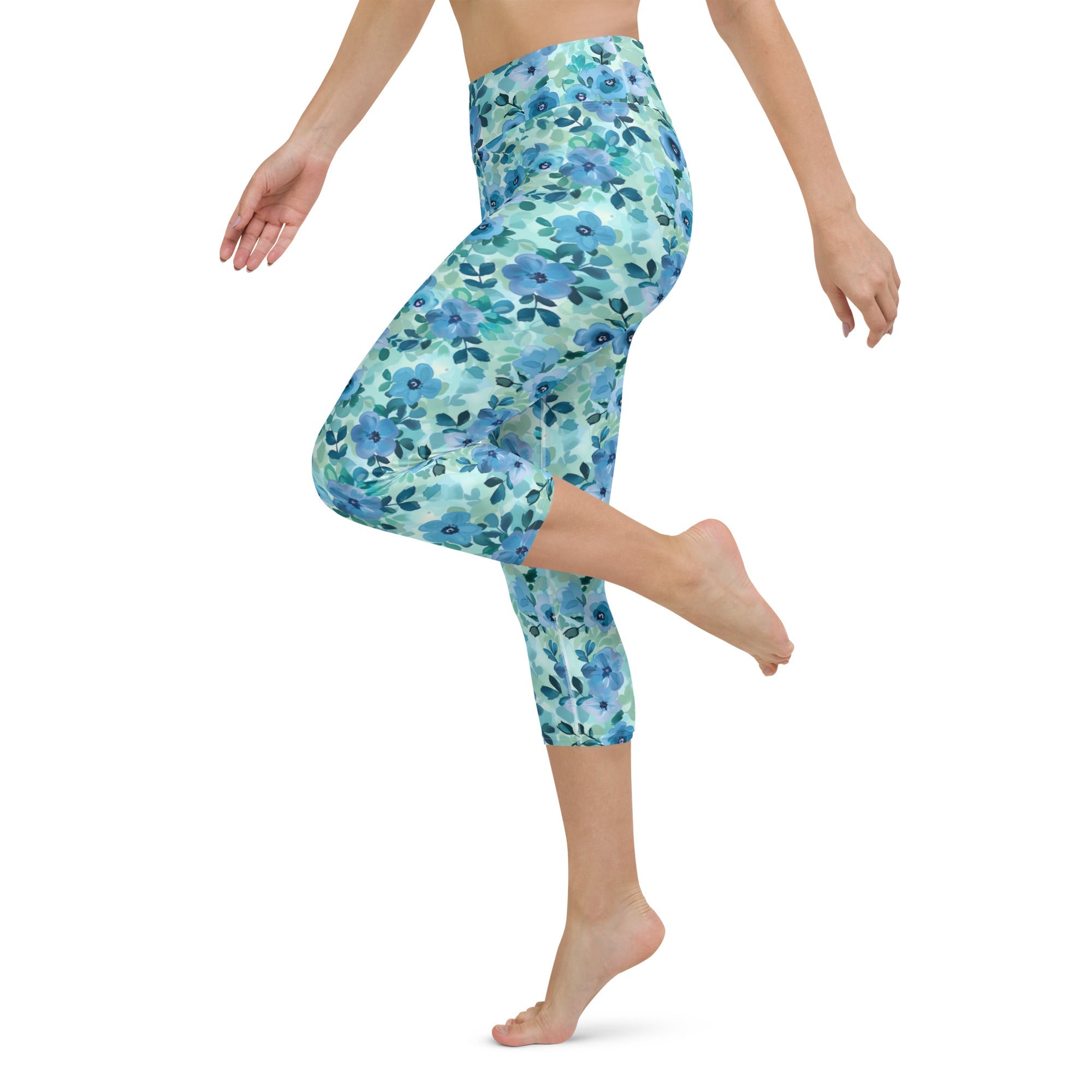 [Floral Bloom] Azure Meadow Yoga Capri Leggings
